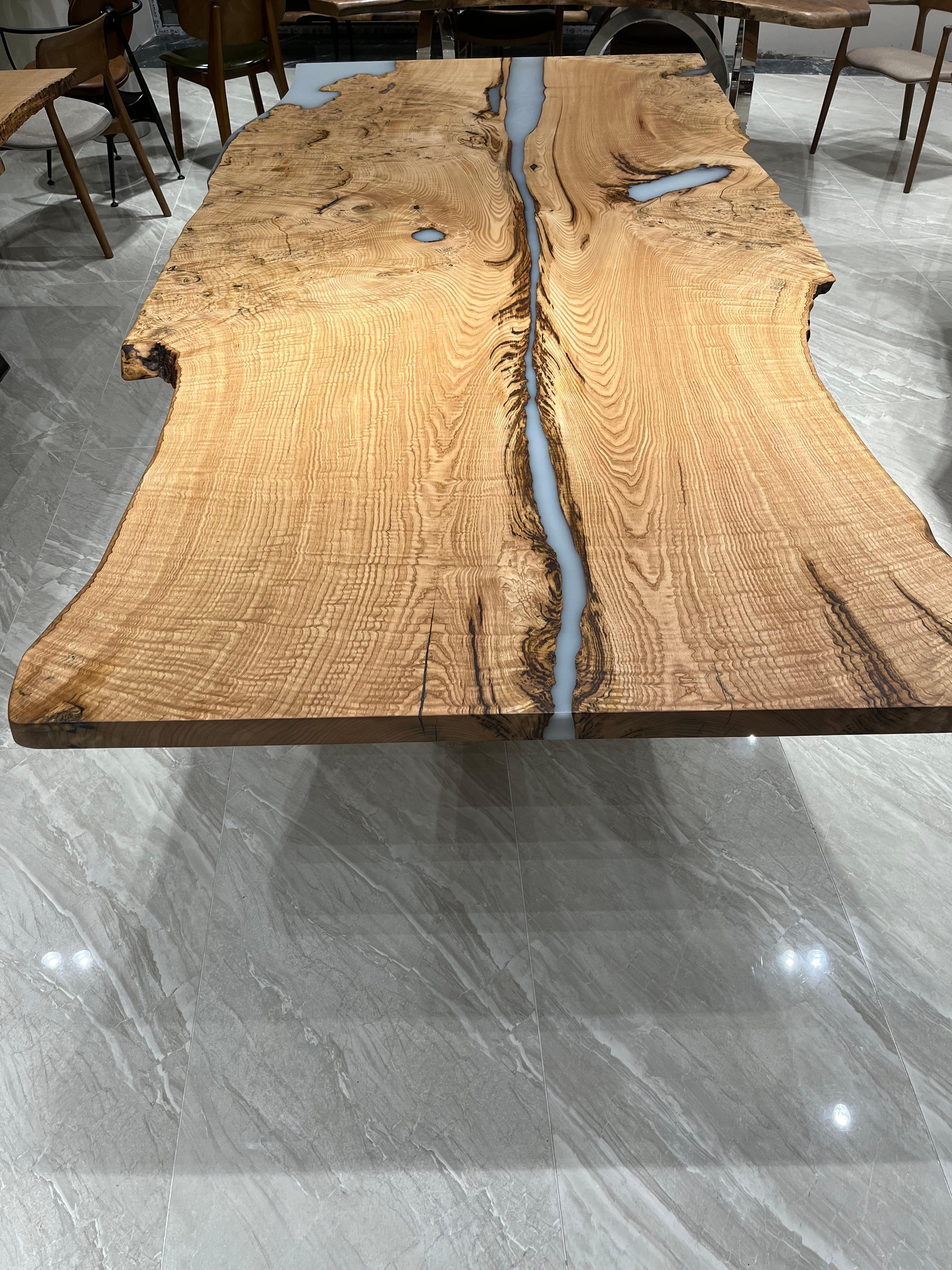 Arts and Crafts Light Wood Epoxy Resin Conference Table For Sale