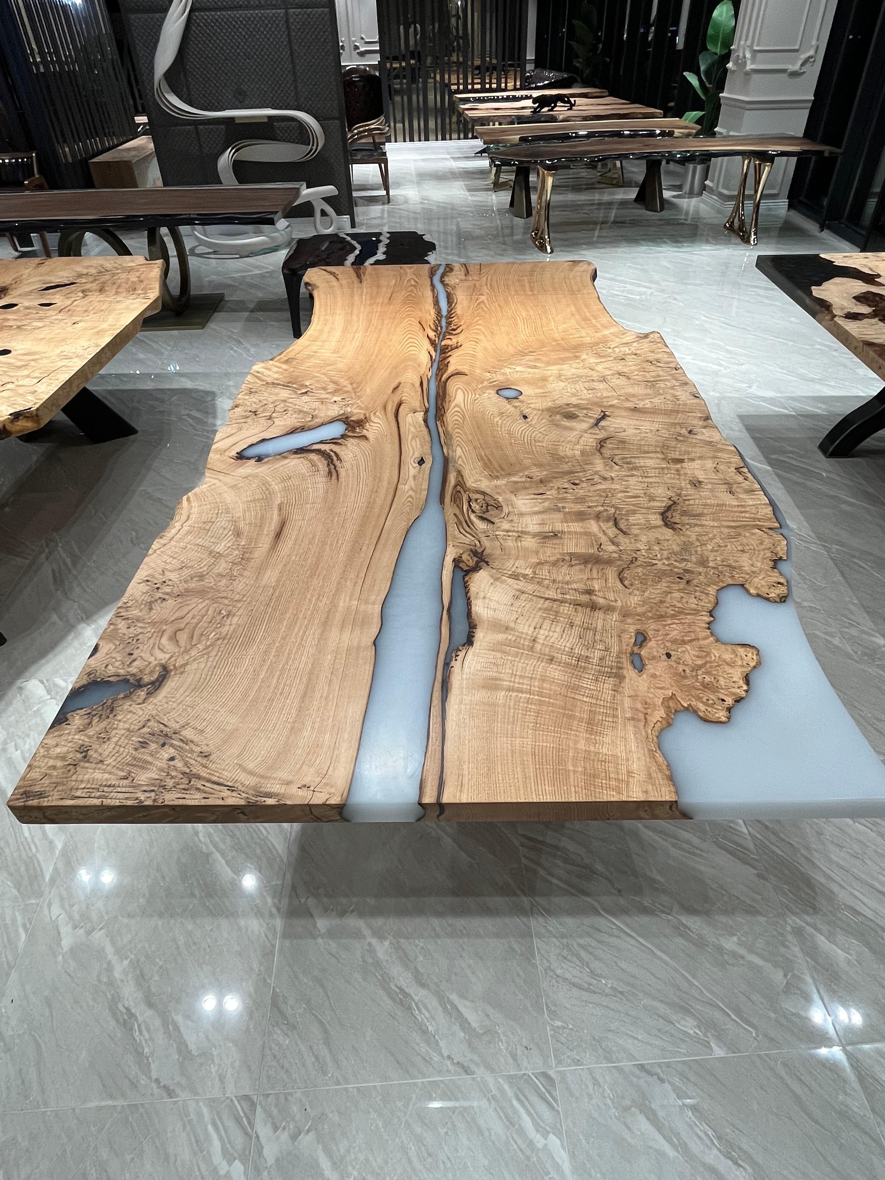 Turkish Light Wood Epoxy Resin Conference Table For Sale