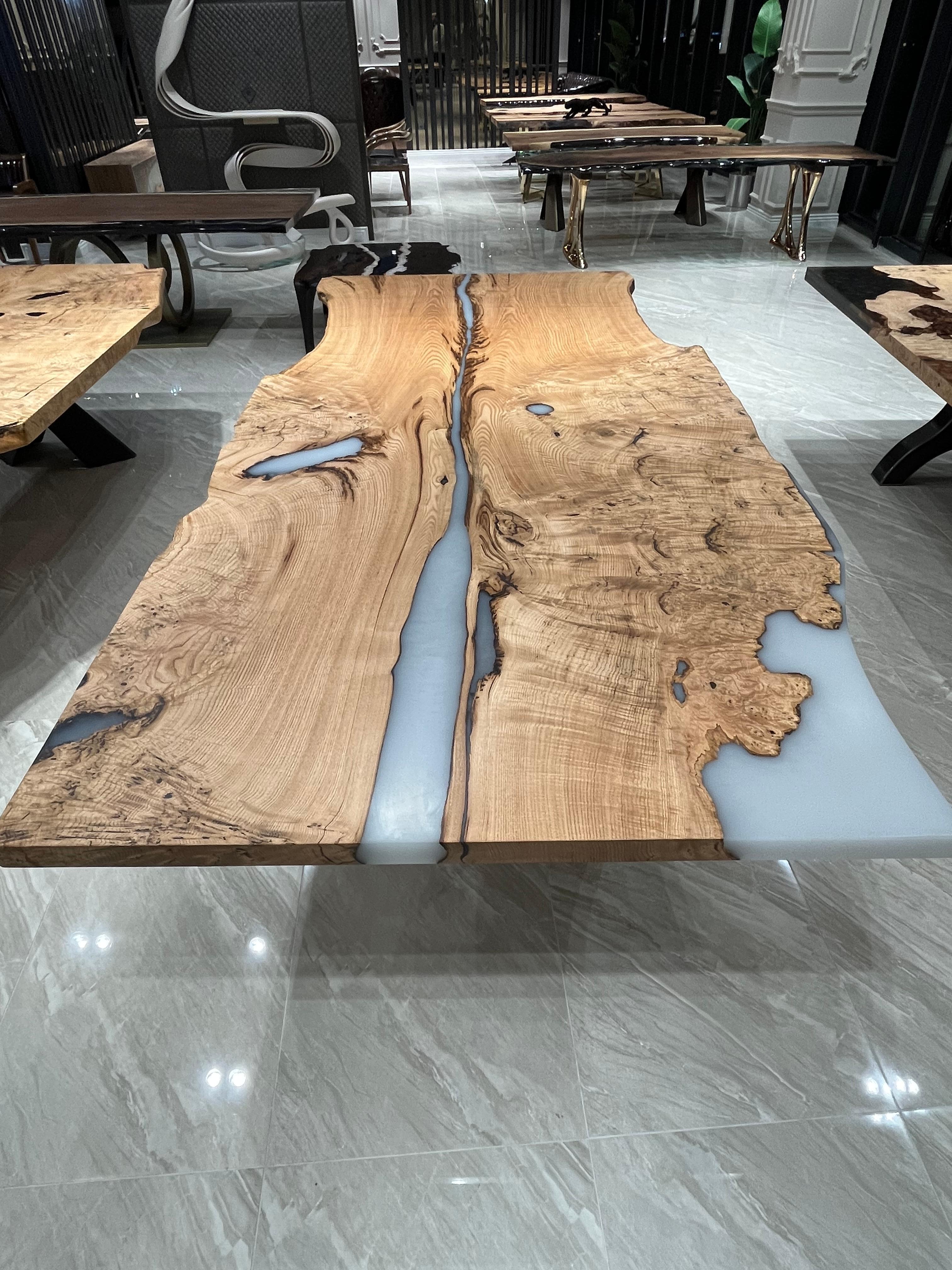 Contemporary Light Wood Epoxy Resin Conference Table For Sale