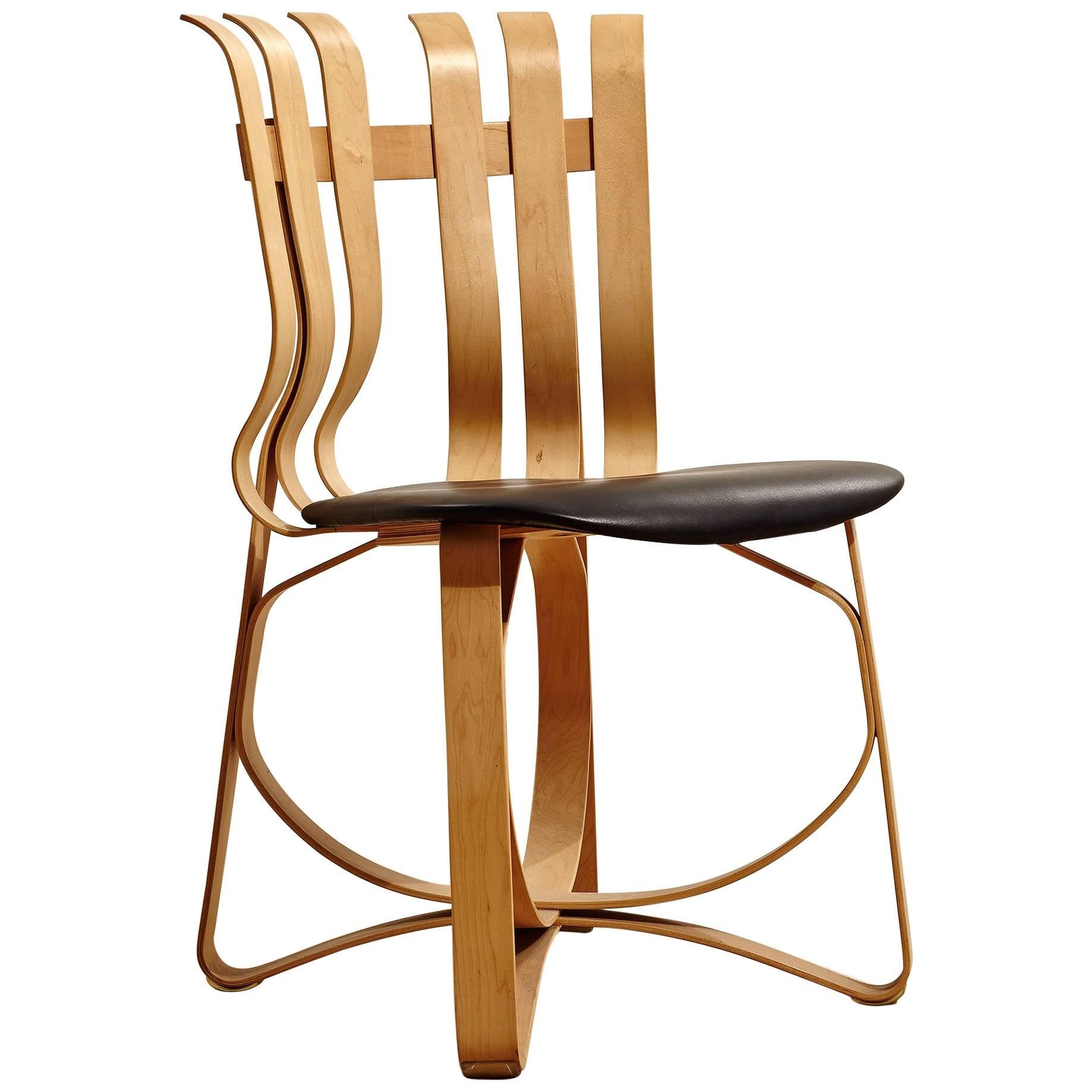Light Wood Hat Trick Chair with Black Leather Seat by Frank Gehry for Knoll For Sale
