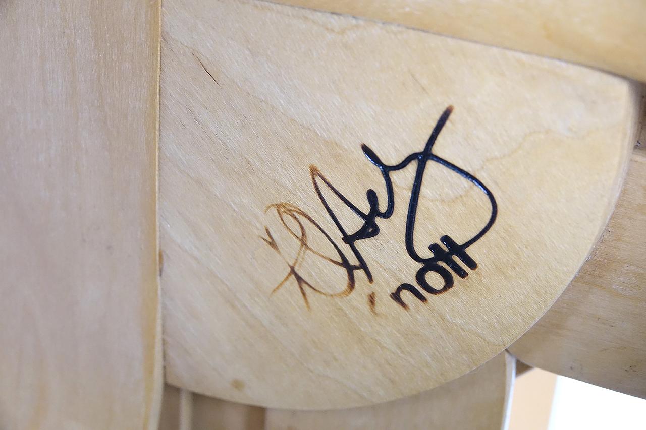 Inspired by the strength of apple crates Frank Gehry designed this uniquely beautiful maple wood chair. Its an early production of the hat trick chair designed by Frank O. Gehry for Knoll in 1990. The condition is beautiful. The chairs are sold and