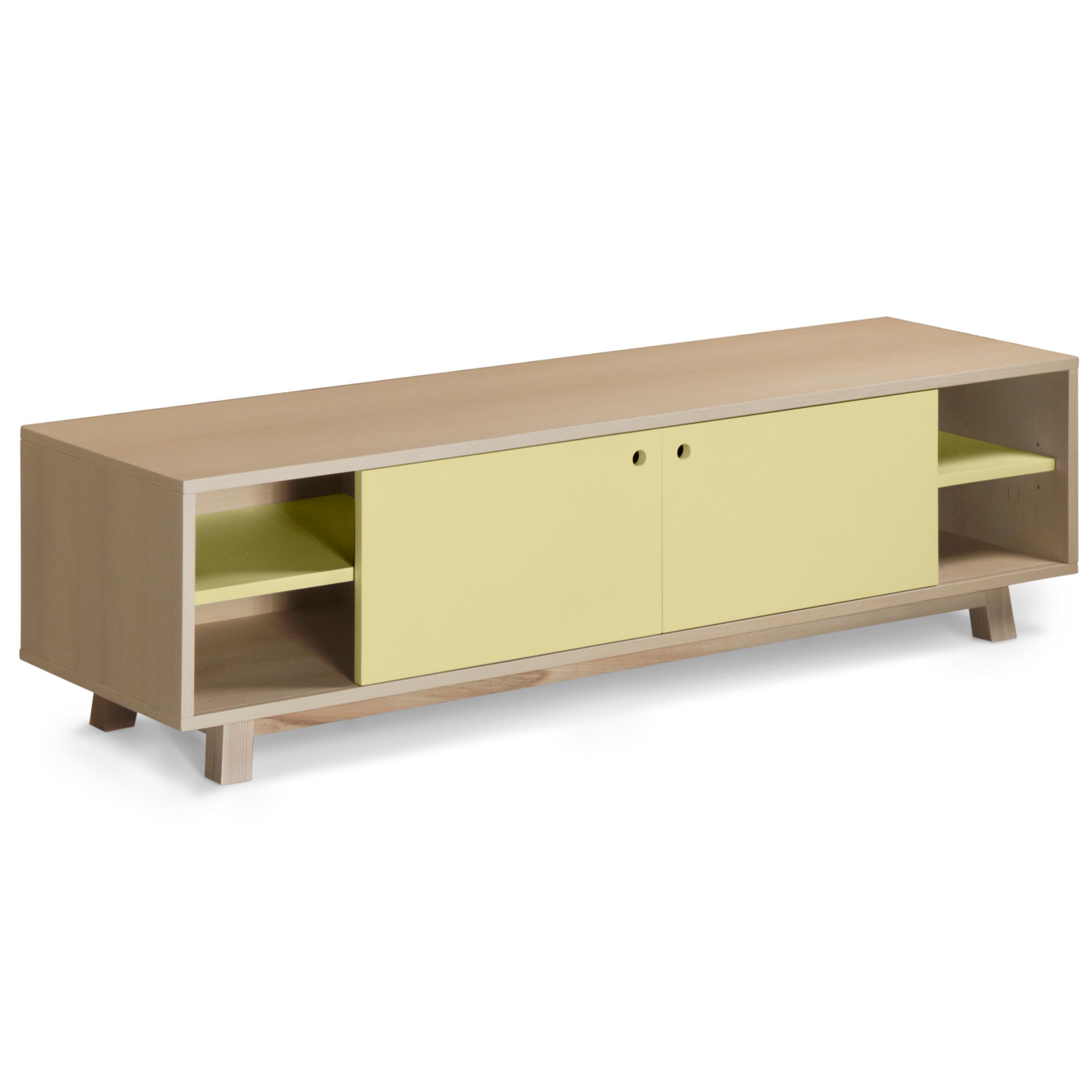 French light yellow 2-door TV cabinet in wood,  scandinavian design with 11 colours  For Sale