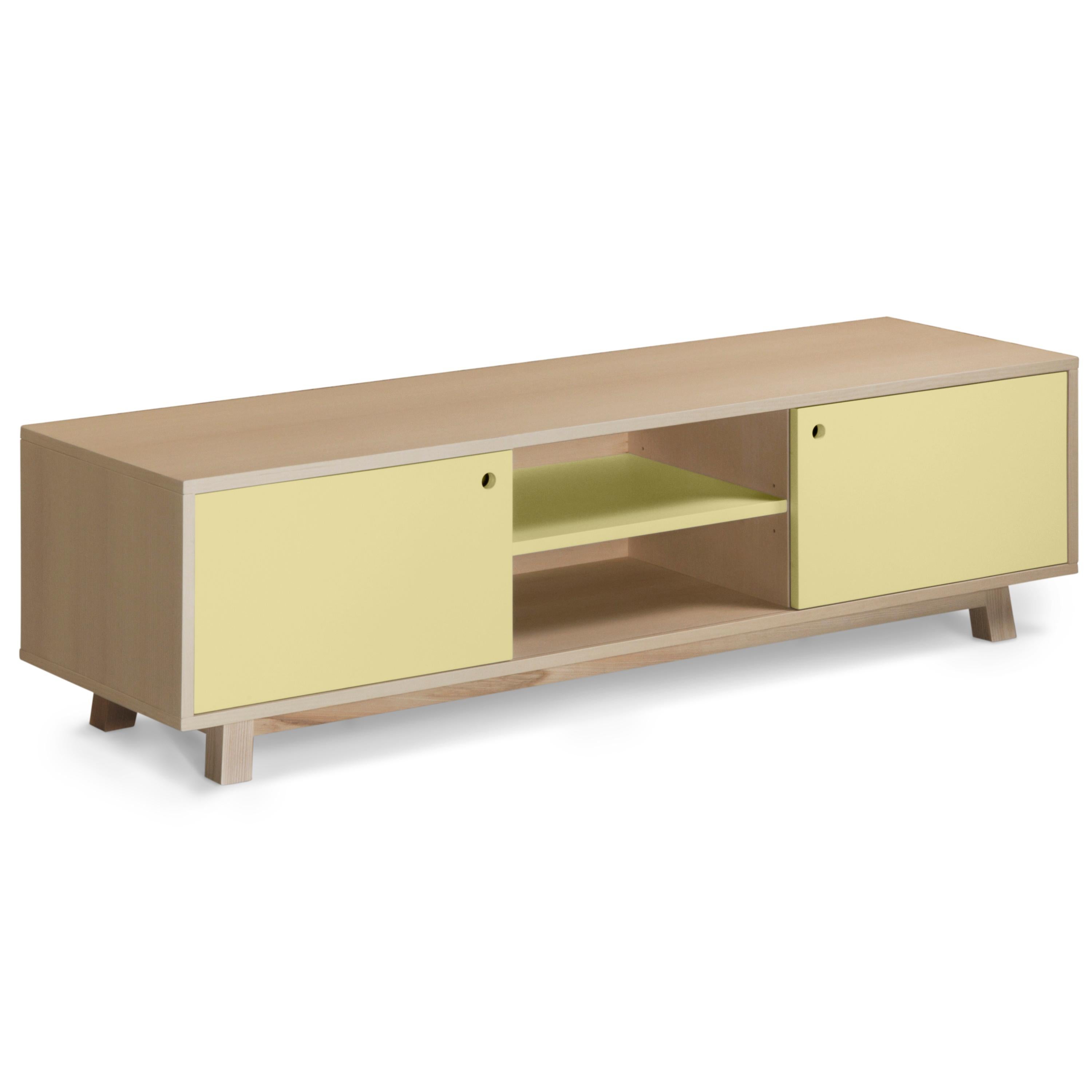 Lacquered light yellow 2-door TV cabinet in wood,  scandinavian design with 11 colours  For Sale
