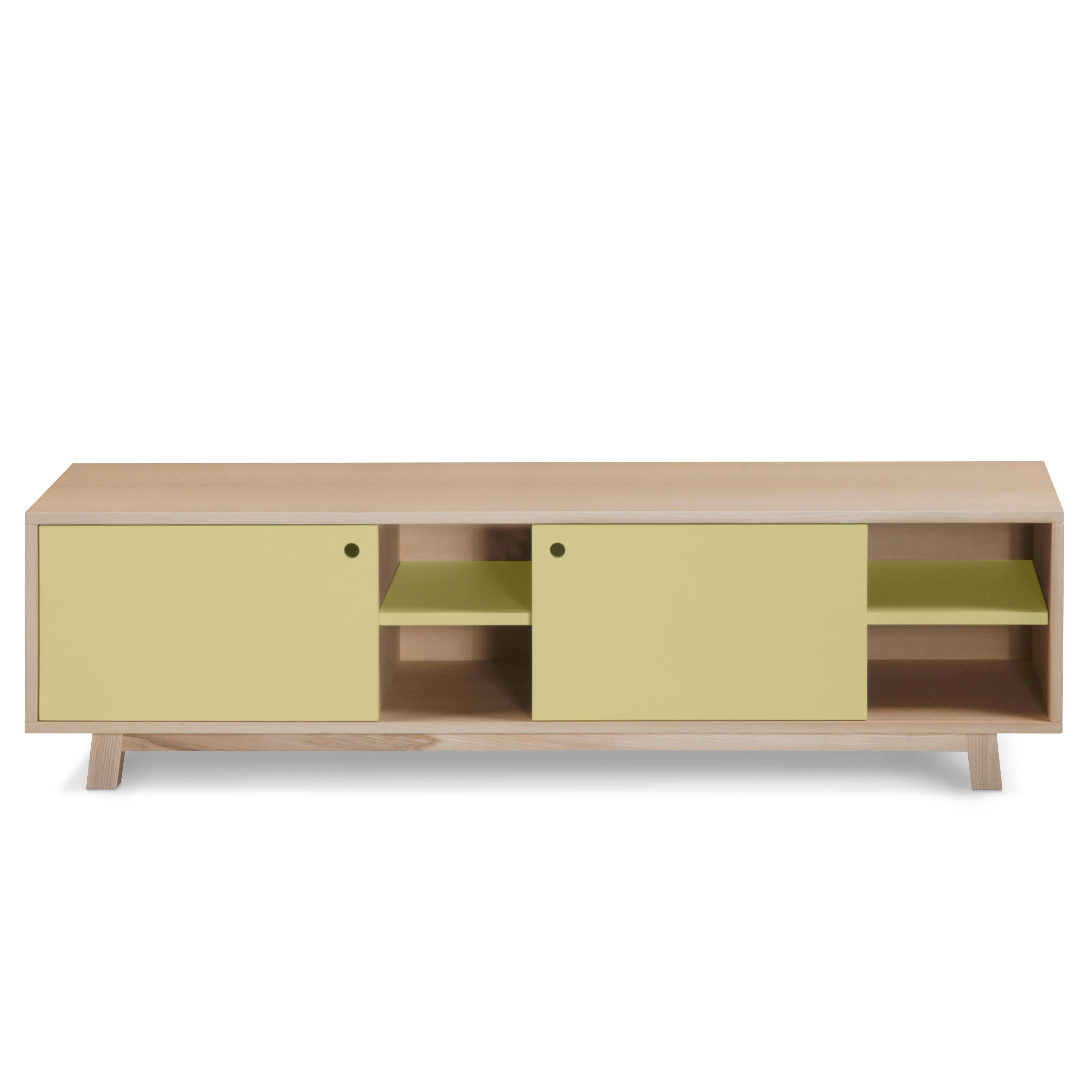 light yellow 2-door TV cabinet in wood,  scandinavian design with 11 colours  In New Condition For Sale In Landivy, FR