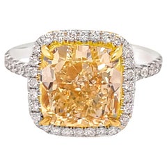 GIA Certified 5.02 Carat Light Yellow Cushion Cut Diamond Engagement Ring
