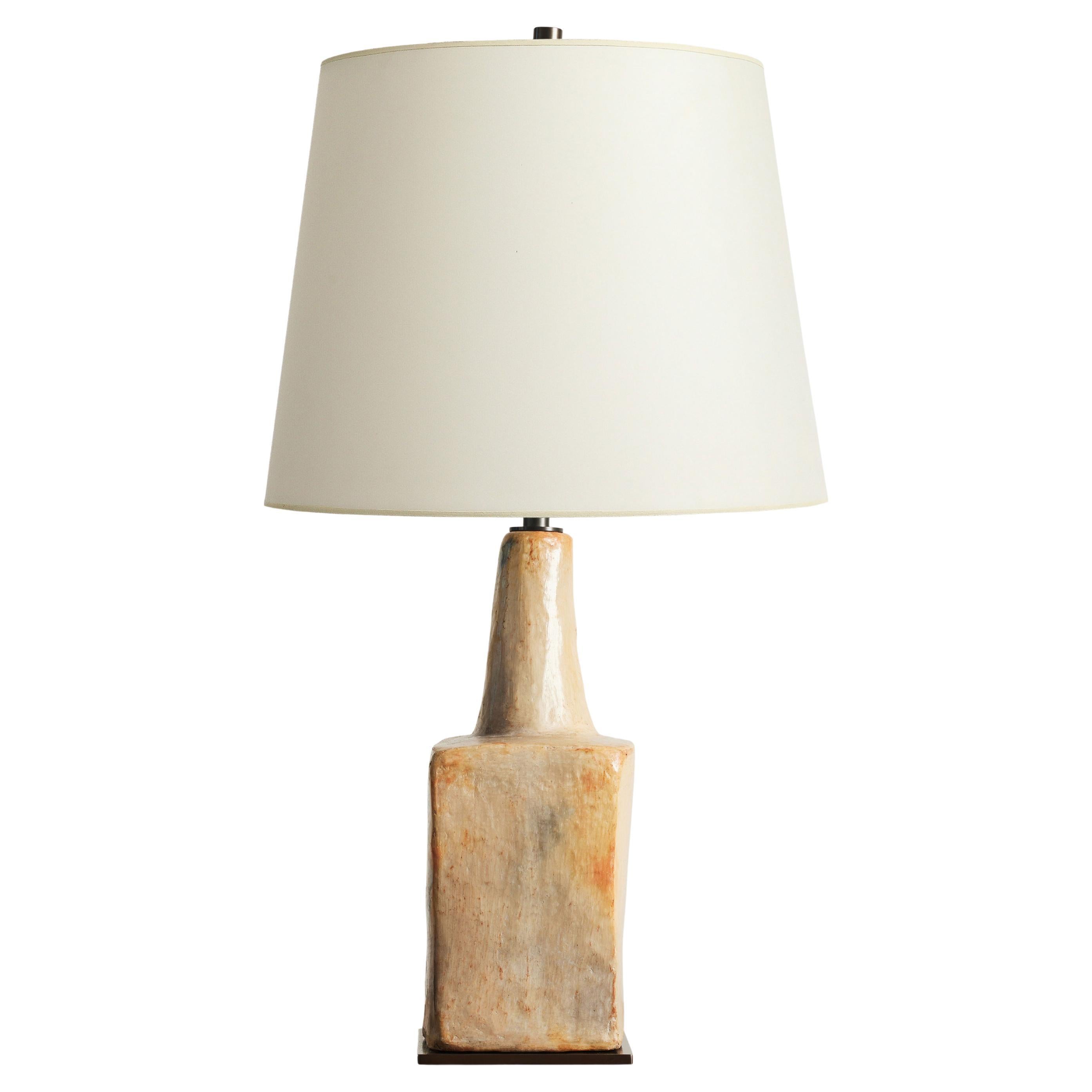 Lampe de table en céramique émaillée jaune clair et orange, France, 20ème C. en vente