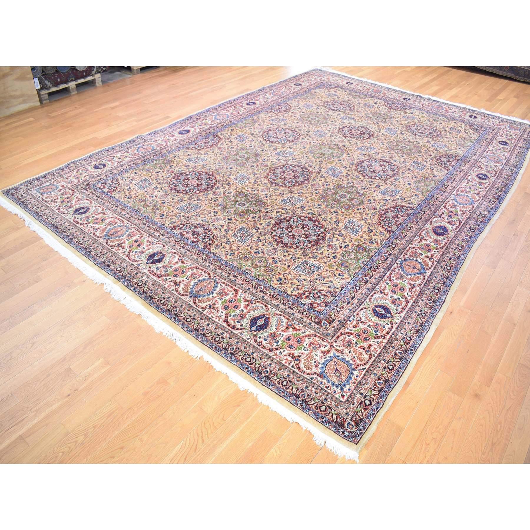Medieval Light Yellow, Antique Persian Sherkat, Hand Knotted, Mint Condition, Wool Rug For Sale