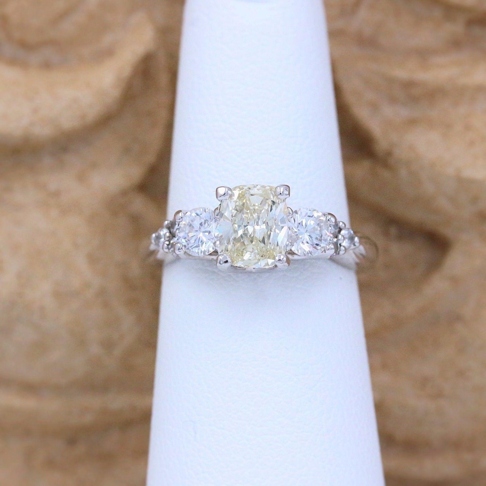 Light Yellow Cushion Diamond Engagement Ring 1.51 Carat 14 Karat White Gold For Sale 7