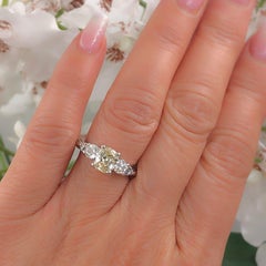 Light Yellow Cushion Diamond Engagement Ring 1.51 Carat 14 Karat White Gold