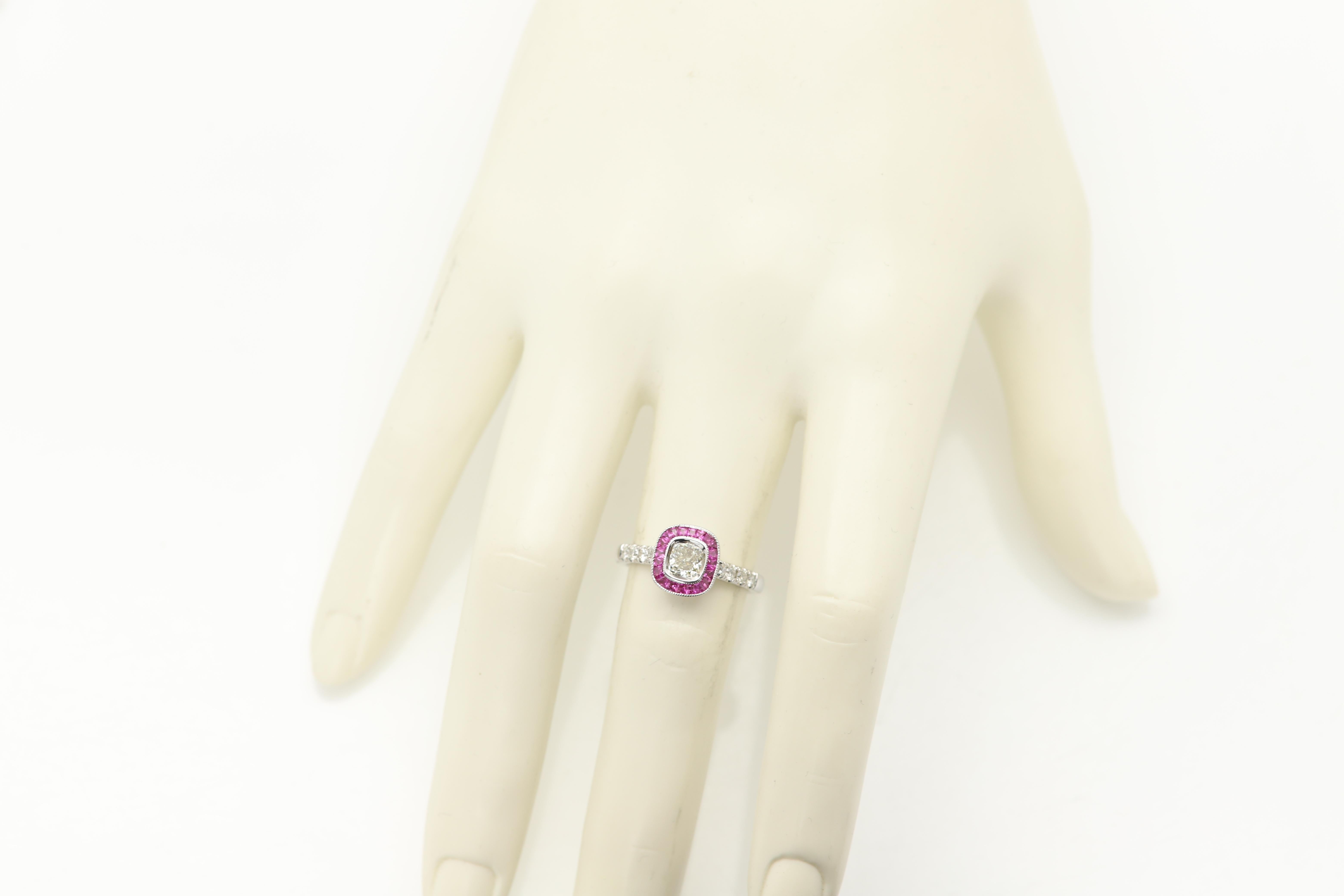 Light Yellow Diamond Red Ruby Ring 18 Karat Gold Art Deco Ring For Sale 4