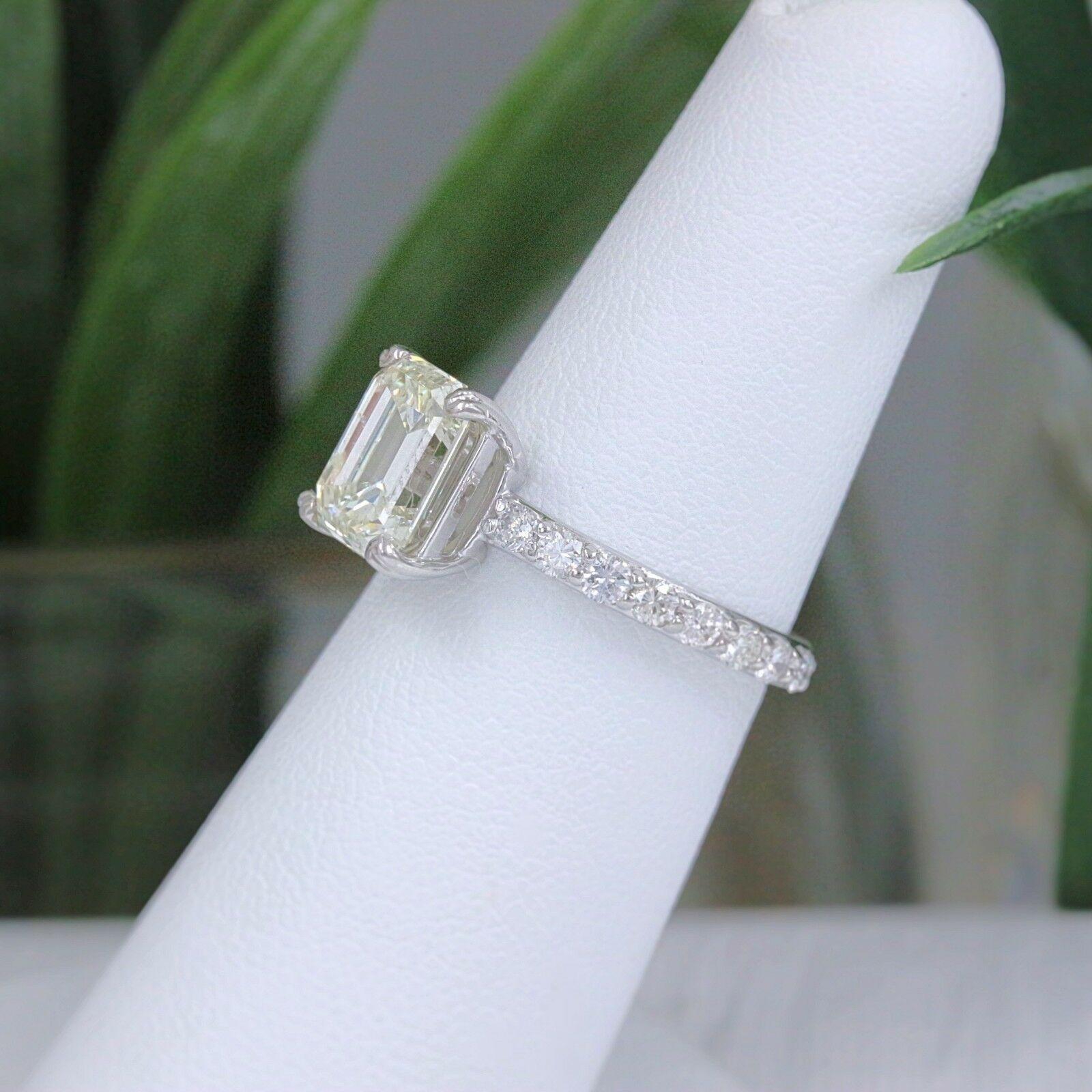 Emerald Cut Light Yellow Emerald Diamond Engagement Ring 2.53 Carat 14 Karat White Gold For Sale