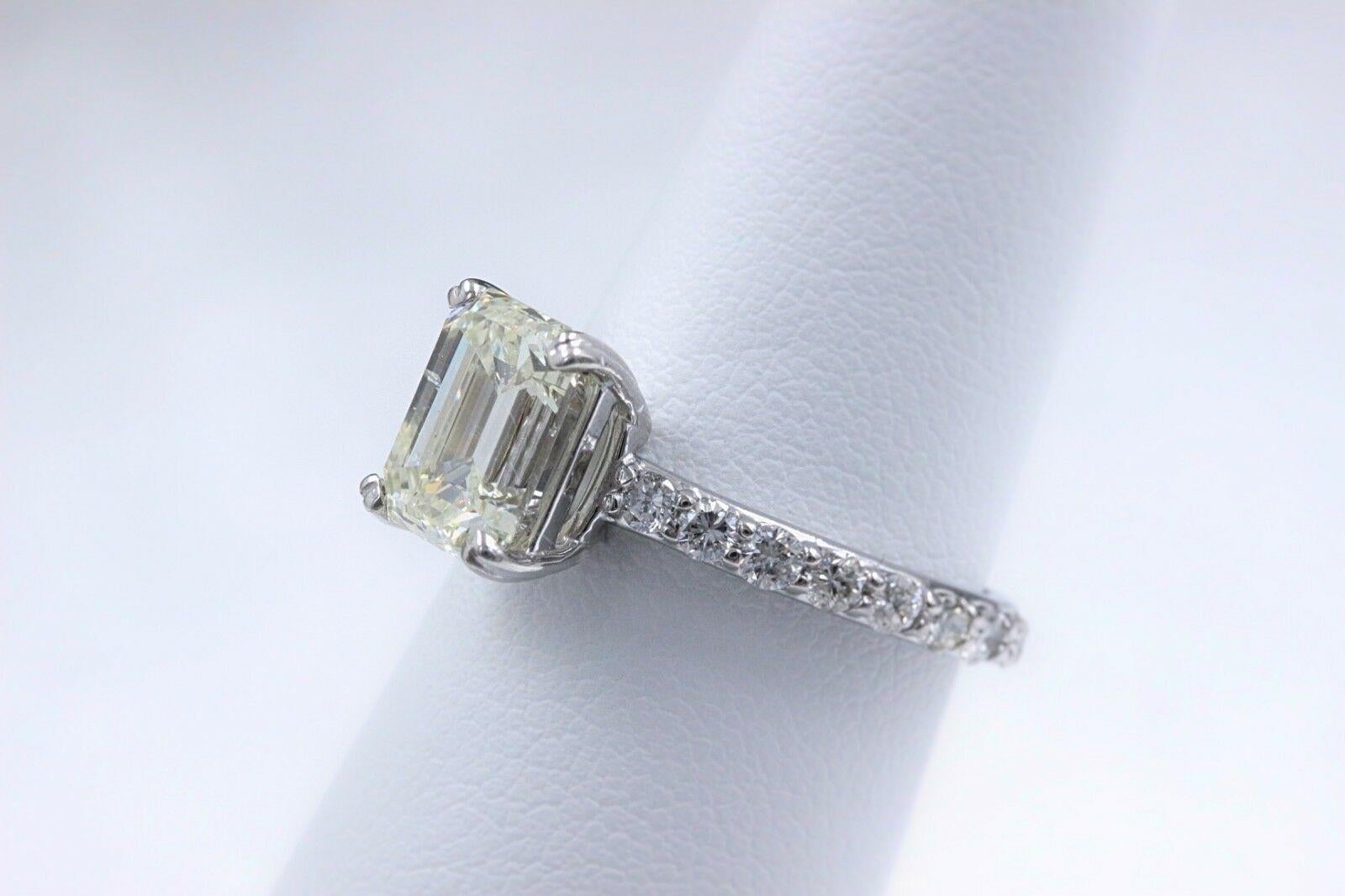 Light Yellow Emerald Diamond Engagement Ring 2.53 Carat 14 Karat White Gold For Sale 3