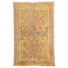 Antique Light Yellow French Art Nouveau Rug with Roses