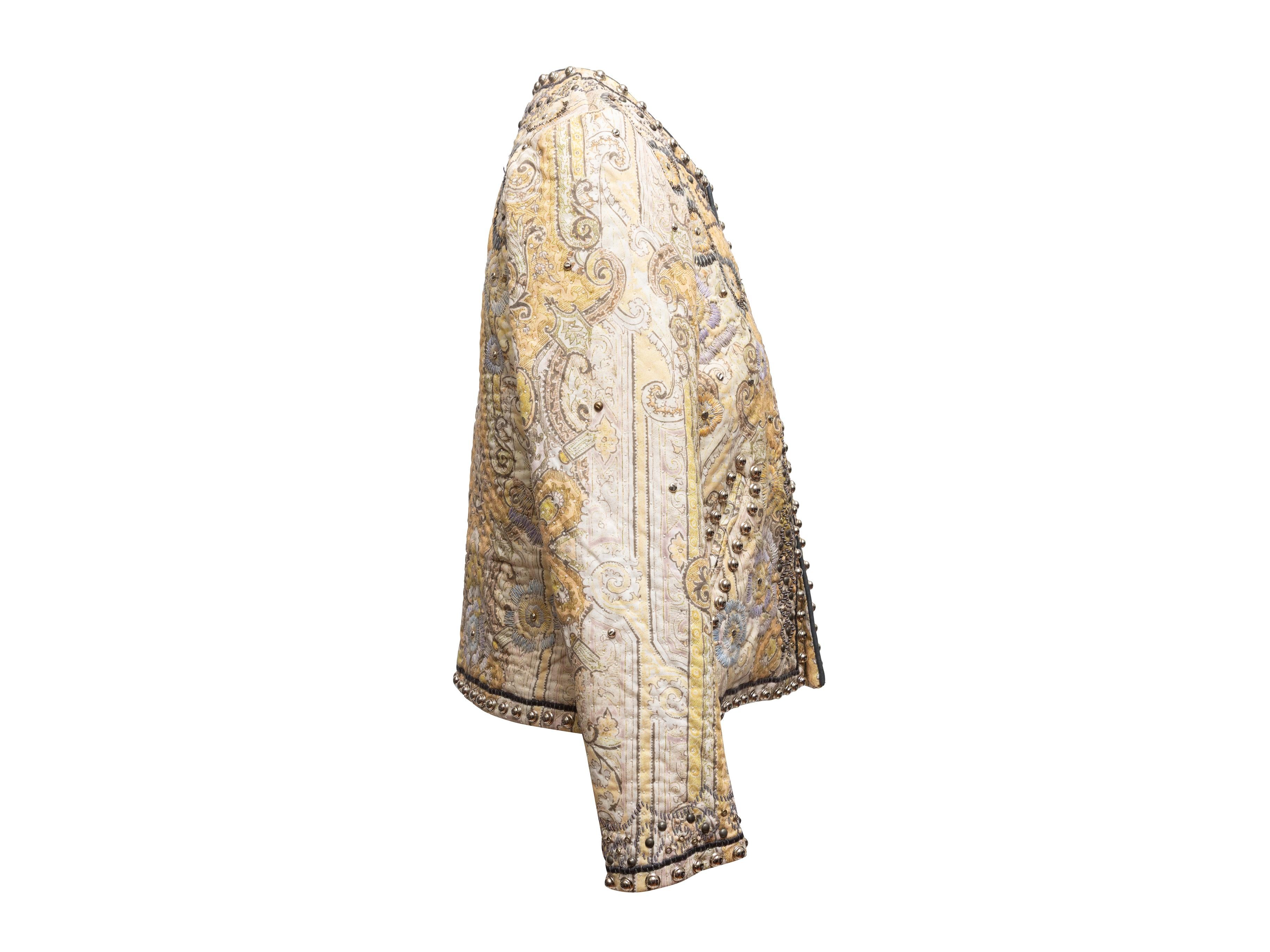 Light Yellow & Multicolor Isabel Marant Embroidered & Studded Jacket Size FR 42 In Good Condition For Sale In New York, NY
