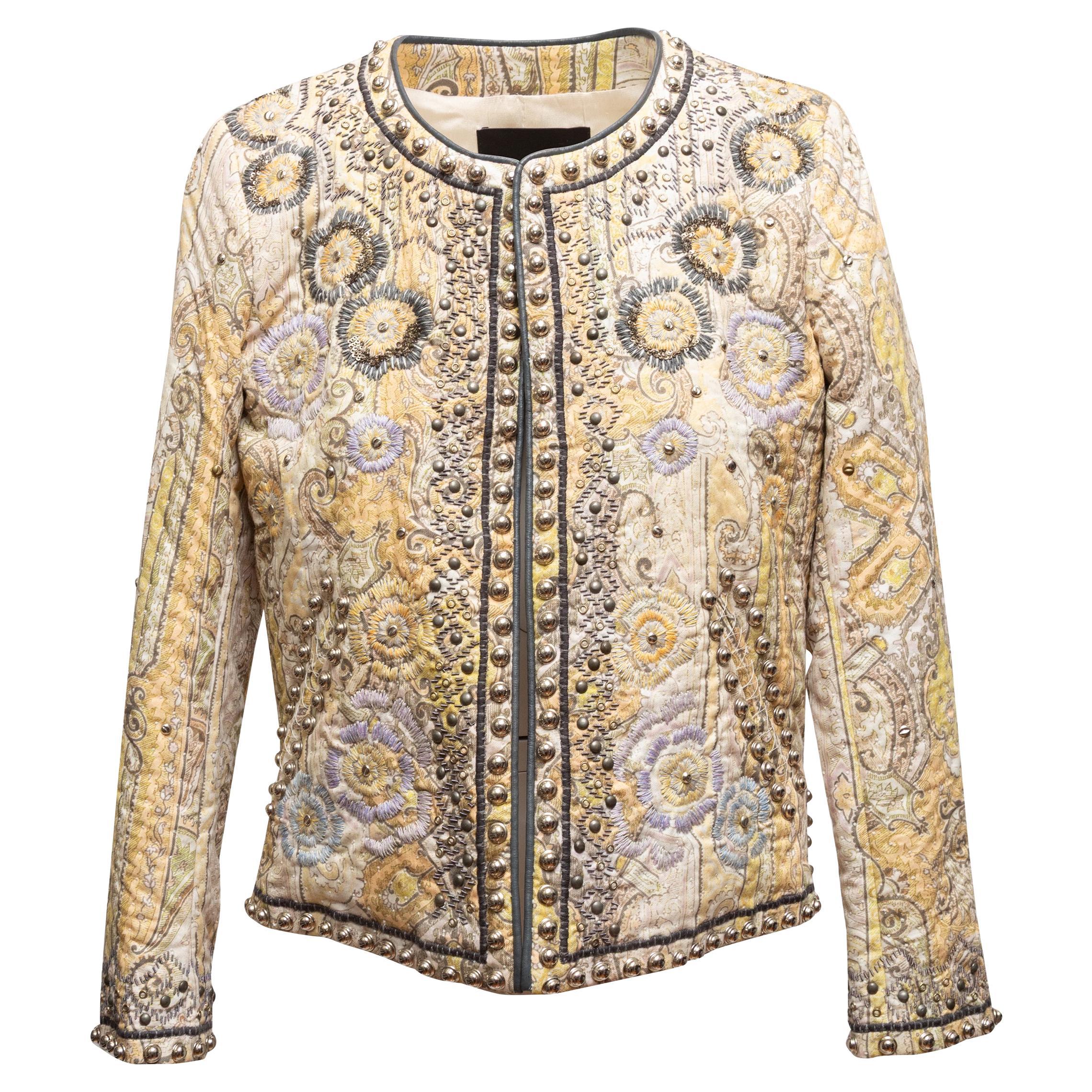 Light Yellow & Multicolor Isabel Marant Embroidered & Studded Jacket Size FR 42 For Sale