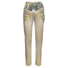 Hellgelbe & mehrfarbige Roberto Cavalli bedruckte Jeans Größe US XS