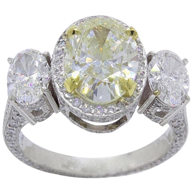 Light Yellow Oval Diamond Three-Stone Engagement Ring 6.44 ...