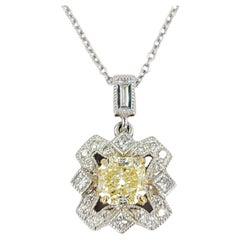 Light Yellow Radiant Cut Diamond Pendant Necklace
