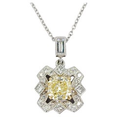 Light Yellow Radiant Cut Diamond Pendant Necklace