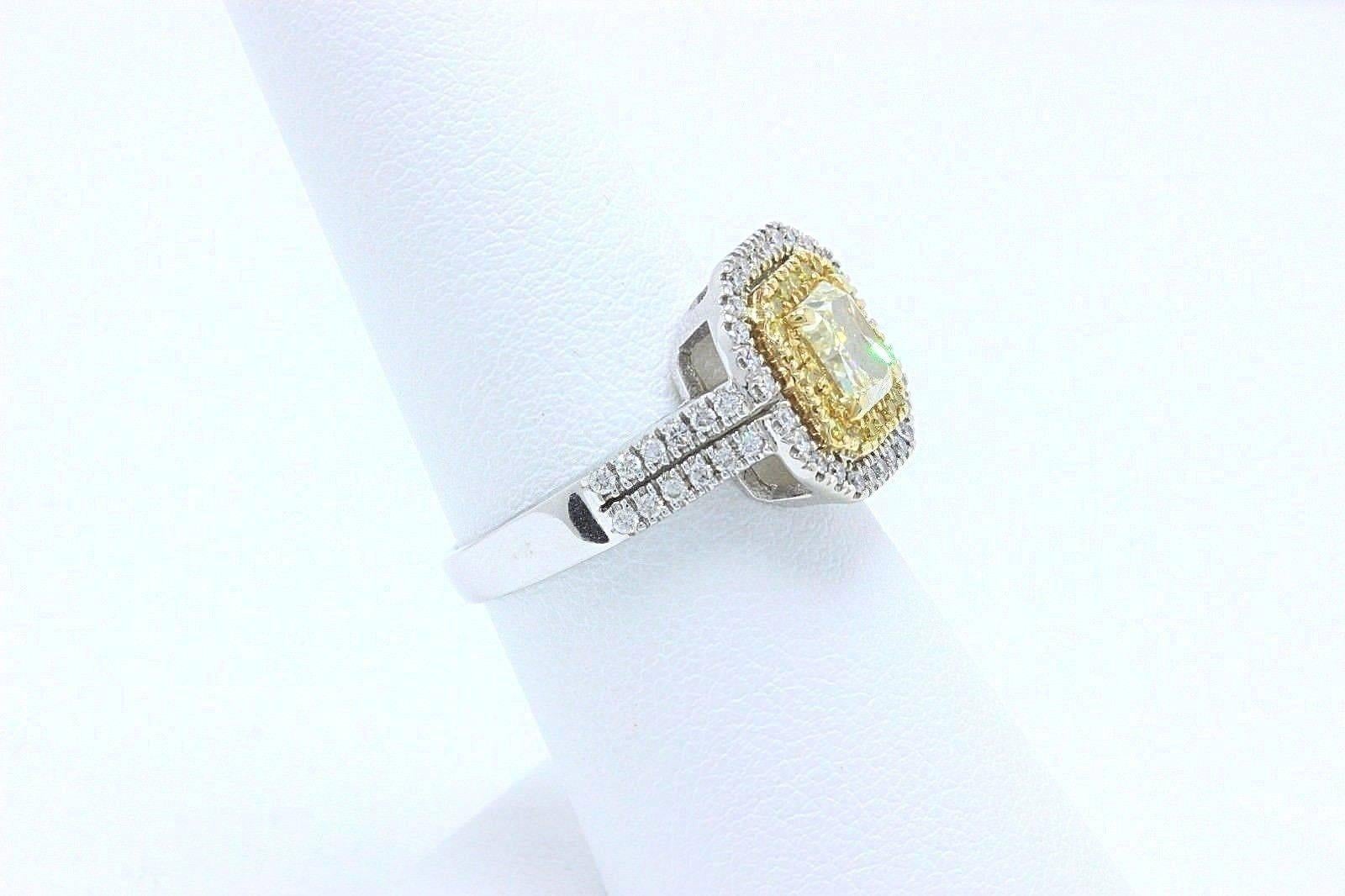 Light Yellow Radiant Diamond with Double Halo & Diamond Band 2.36 TCW 18k Gold 3