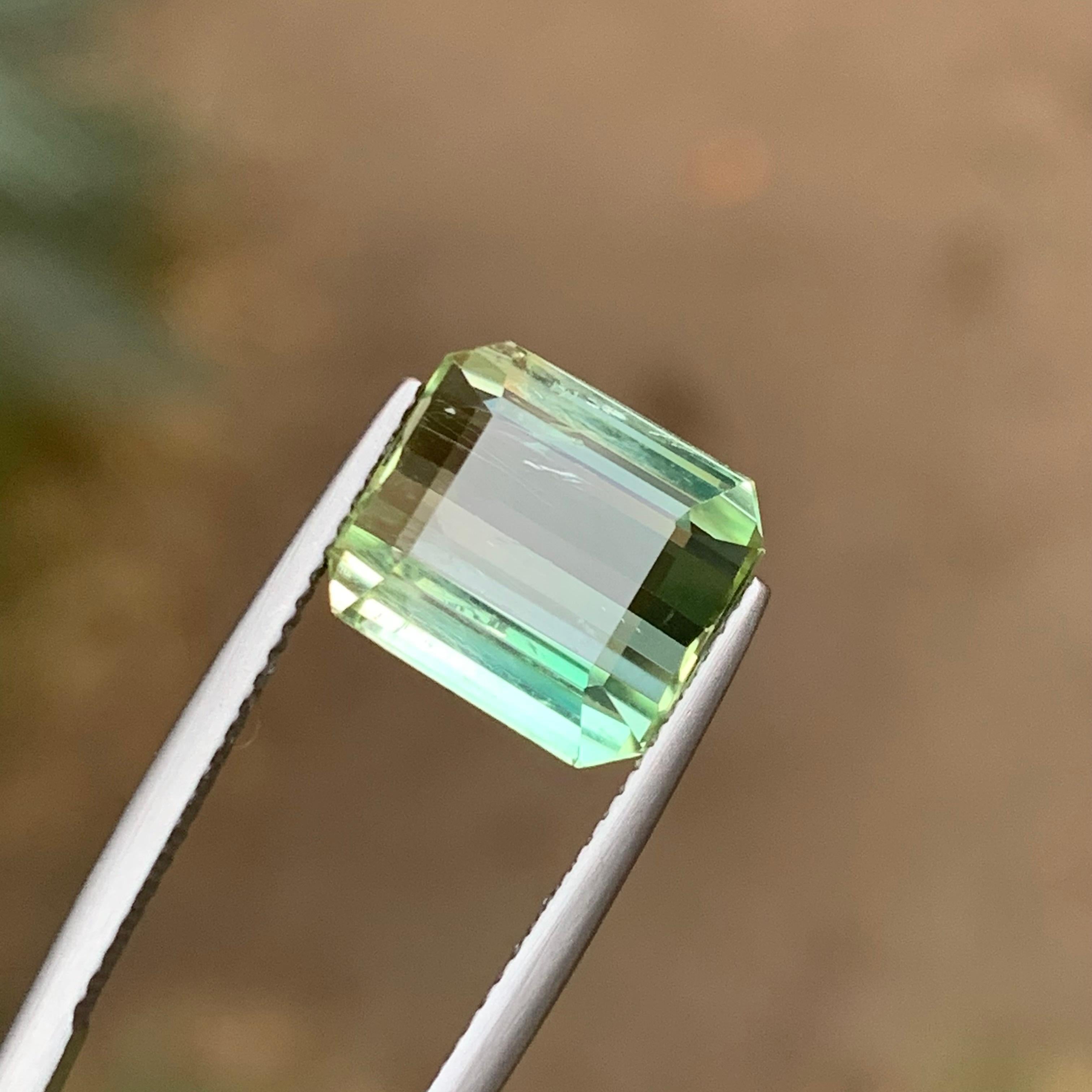Bague en tourmaline naturelle vert citron clair, pierre précieuse non sertie de 6,95 carats, taille émeraude en vente 2