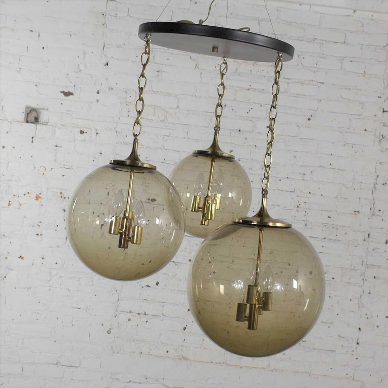 Lightcraft of California Chandelier with 3 Cascading Smoke Glass Orb Globes For Sale 3