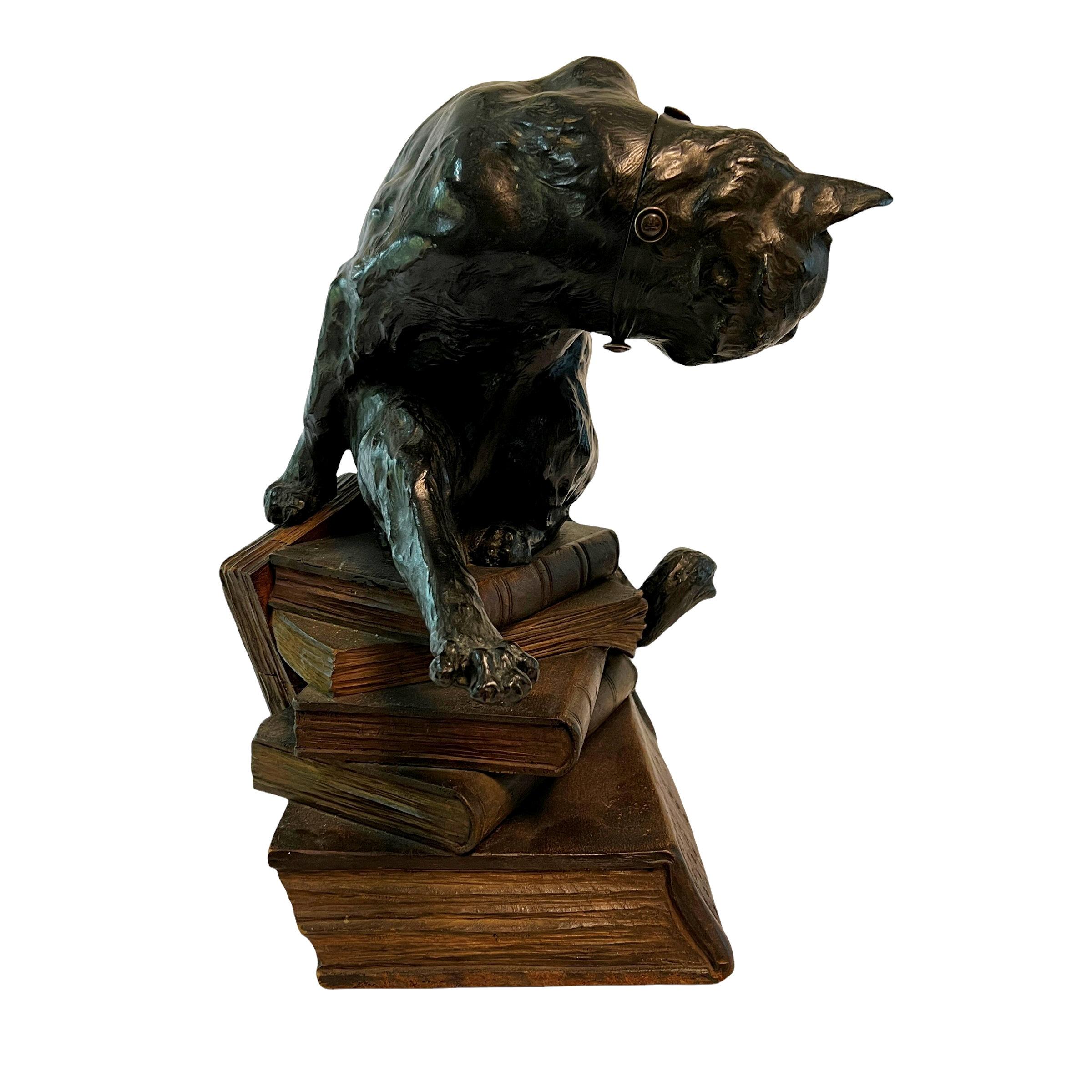 Lighted Bronze Cat Sculpture by Jean Carrit Circa 1900 6
