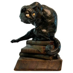 Lighted Bronze Cat Sculpture by Jean Carrit Circa 1900