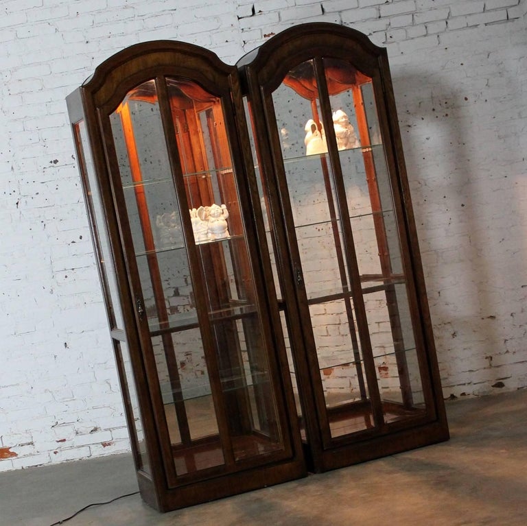 Curio Rounded Top Lighted Curio Cabinets with Arched Top in Dark Wood a Vintage, Pair at ...