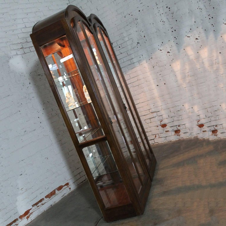 Lighted Curio with Arched Top in Dark Wood a Vintage, Pair at