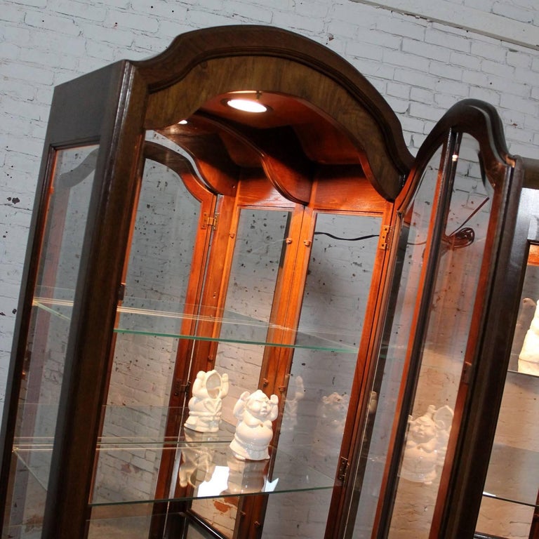 Lighted Curio with Arched Top in Dark Wood a Vintage, Pair at