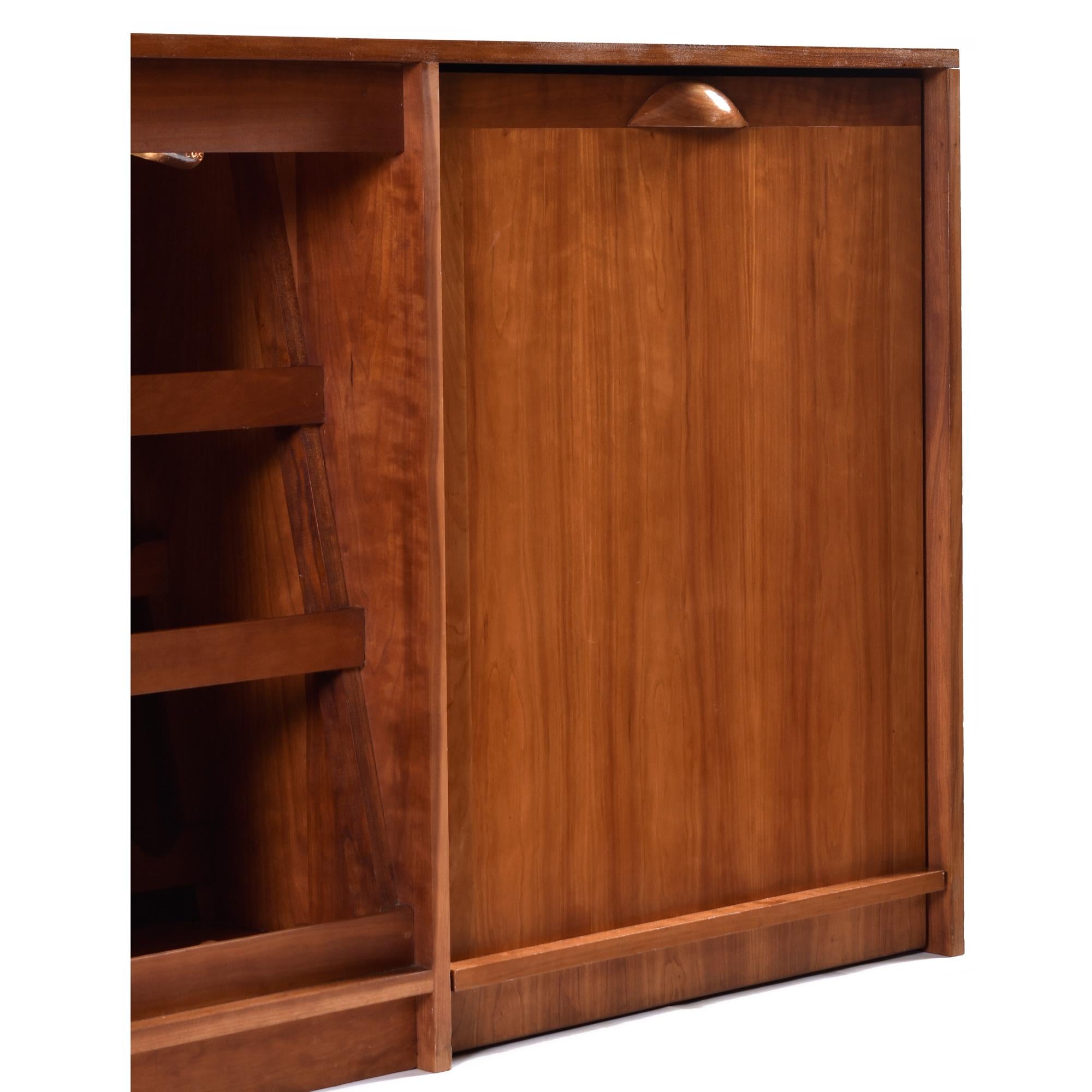 Lighted Custom Made Mid-Century Modern Cherry Wood Credenza Dry Bar For Sale 2