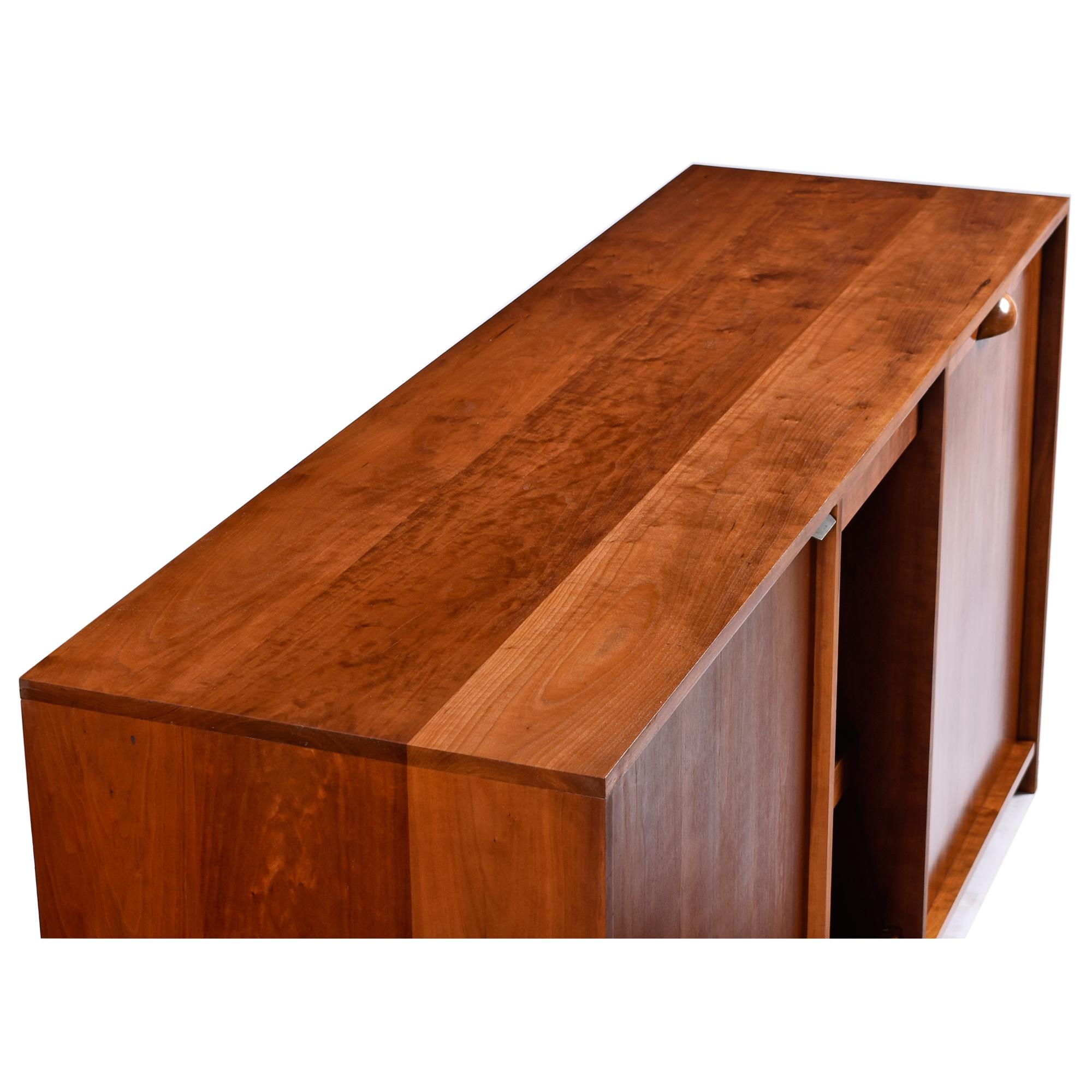 Lighted Custom Made Modern Cherry Buffet Dry Bar With Wine Rack and Bar Cart For Sale 2