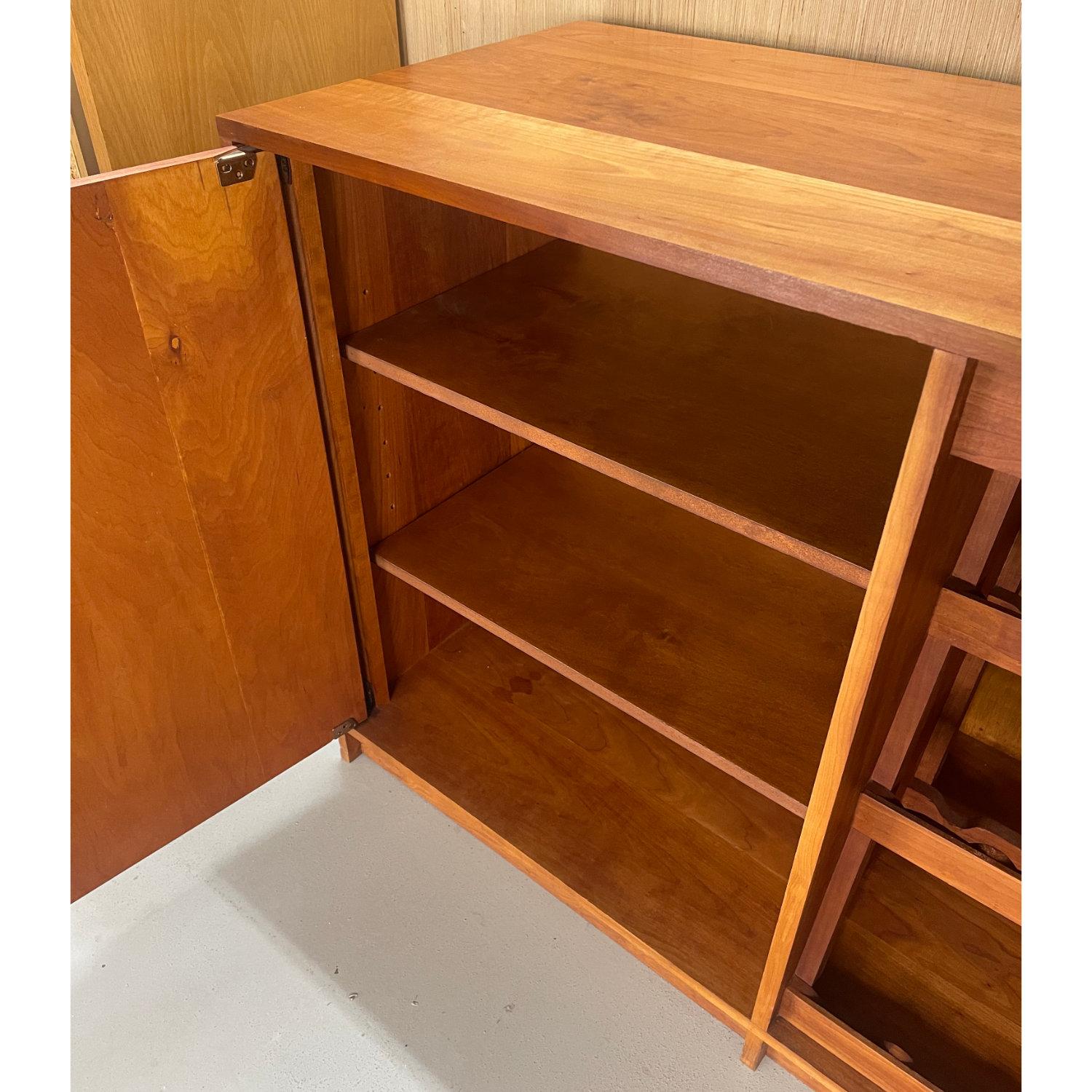 Lighted Custom Made Modern Cherry Buffet Dry Bar With Wine Rack and Bar Cart For Sale 8
