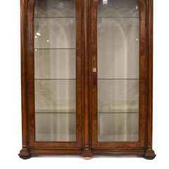 Lighted Double Glass Door Walnut Bookcase with Corinthian Columns