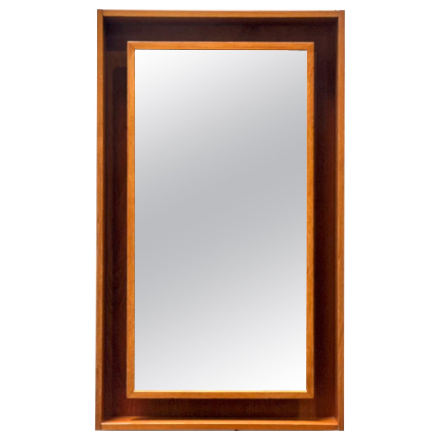 Espejo iluminado de Pedersen & Hansen, caja de sombras moderna danesa de teca