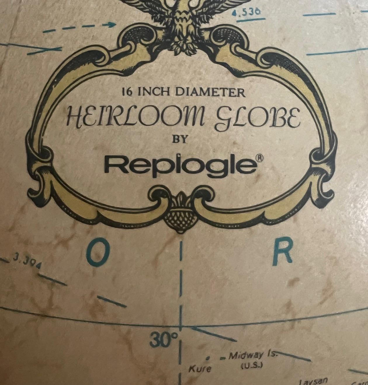Lighted Replogle Heirloom 16 Inch Globe on Stand, c. 1970's 3
