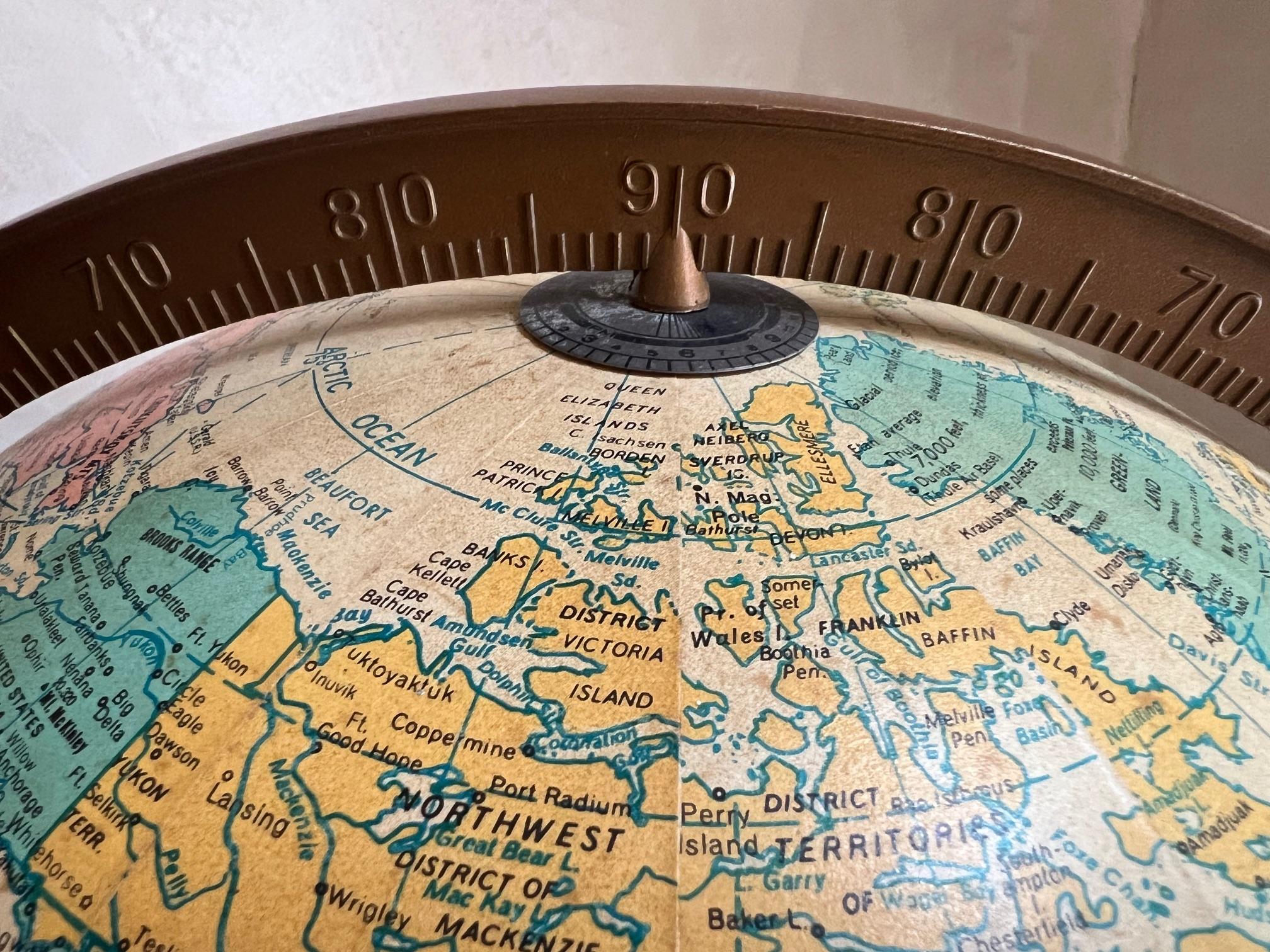 Mid-Century Modern Lighted Replogle Heirloom 16 Inch Globe on Stand, c. 1970's