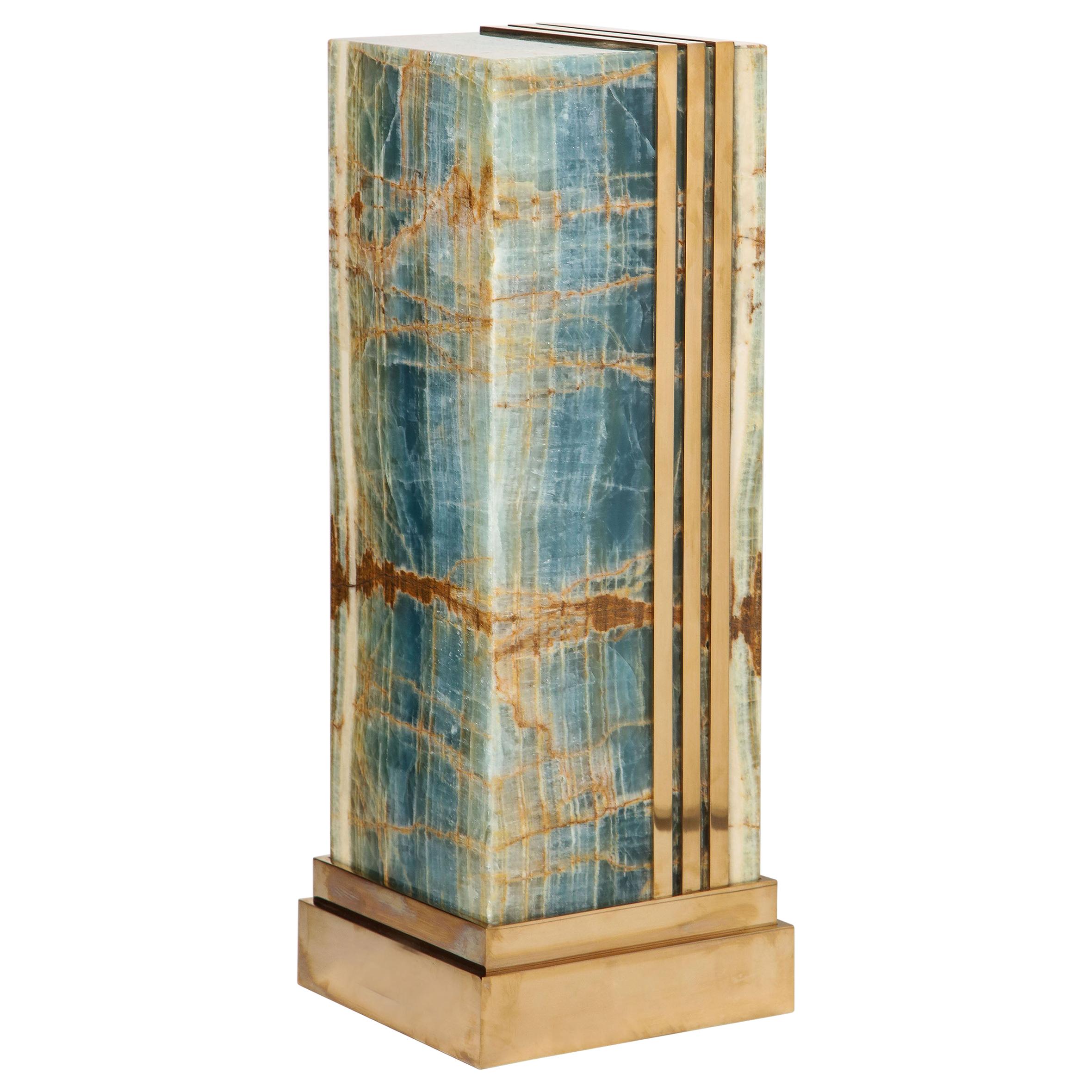 Lighted Table Lamp Sculpture with Blue Aragonite by Studio Greytak