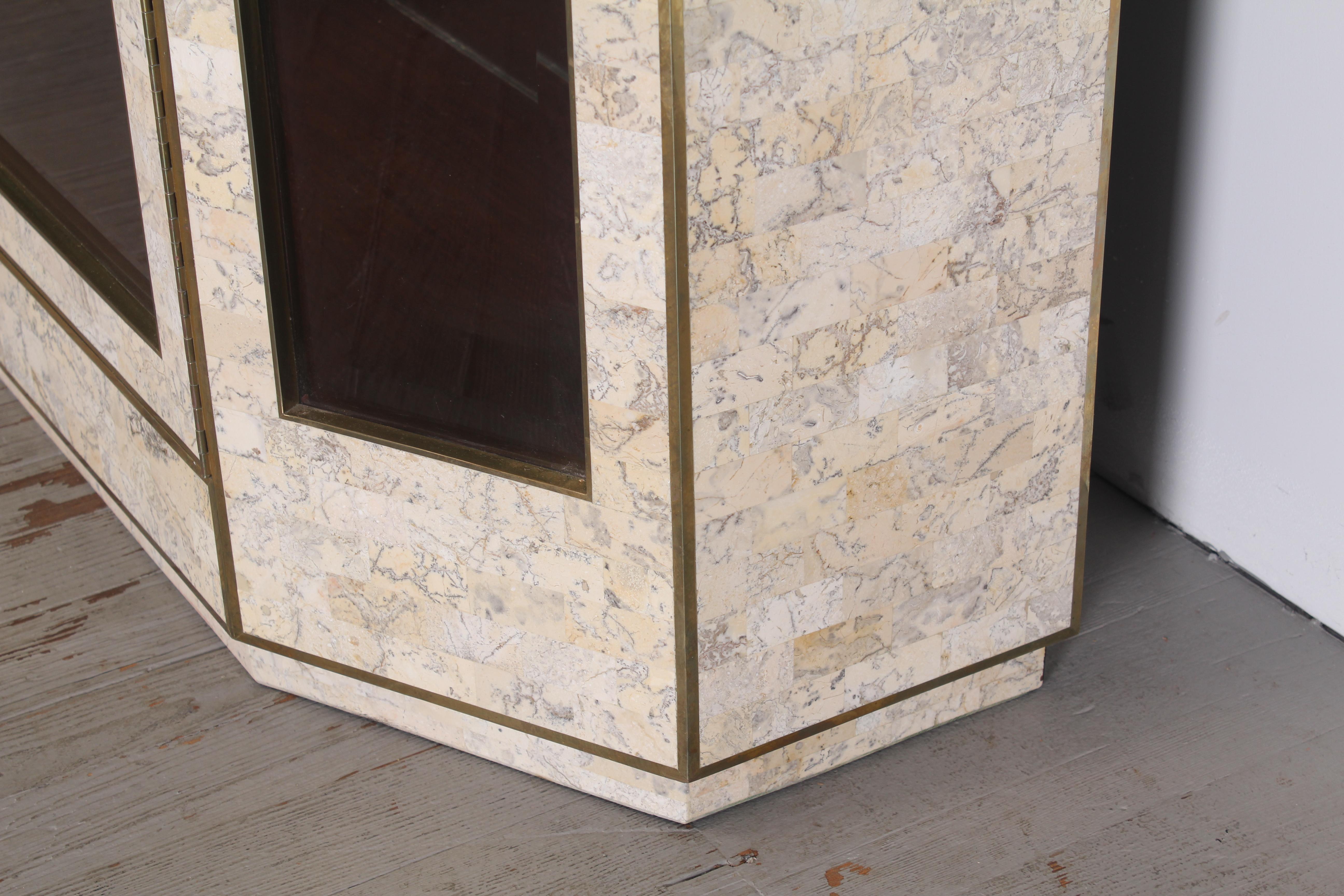 Lighted Tessellated Stone Vitrine Display Case by Maitland Smith, 1980s 4