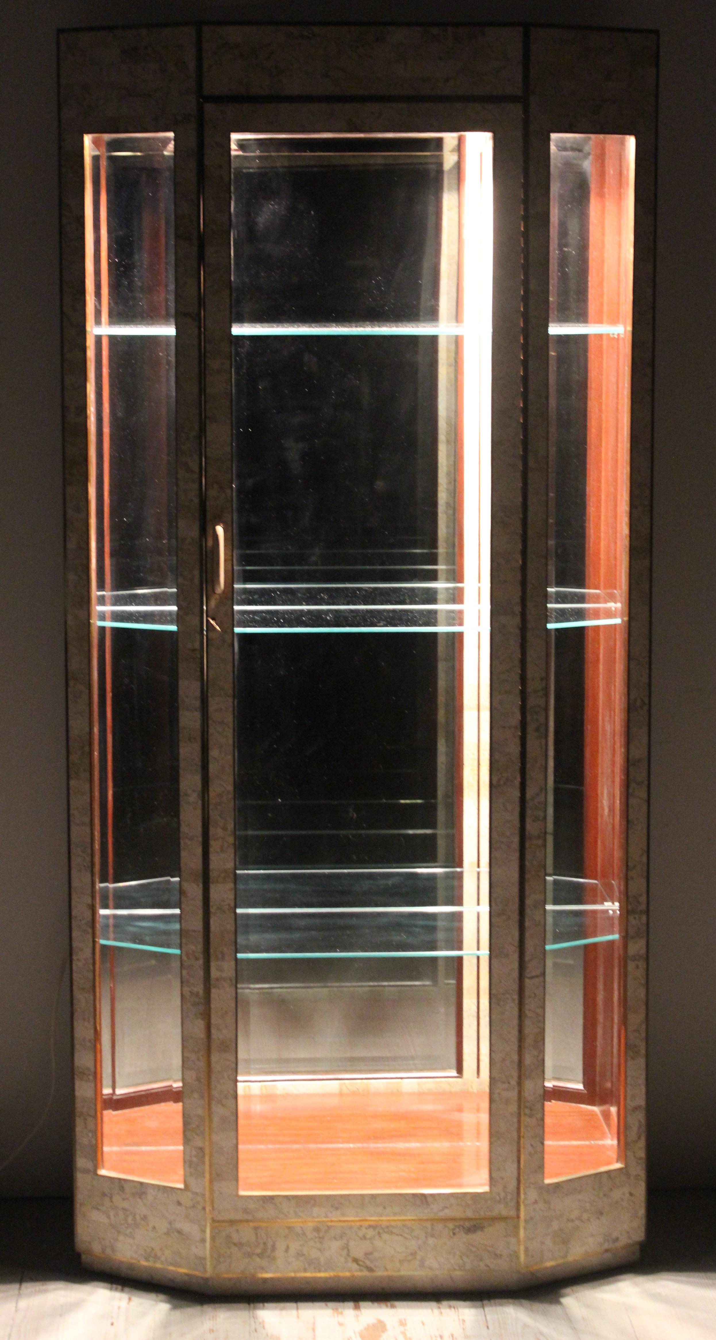 Modern Lighted Tessellated Stone Vitrine Display Case by Maitland Smith, 1980s