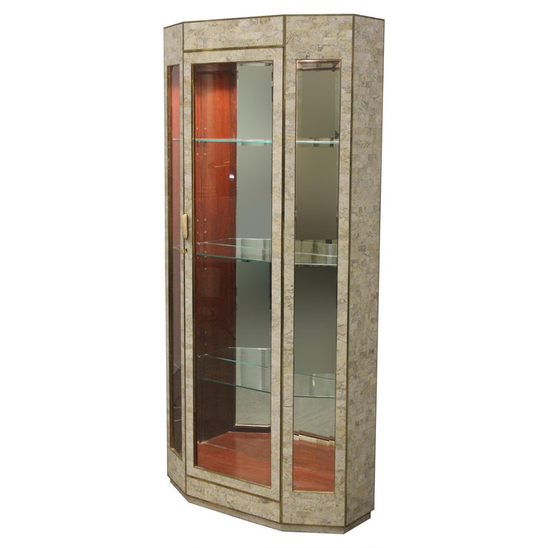 Lighted Tessellated Stone Vitrine Display Case by Maitland Smith, 1980s For Sale