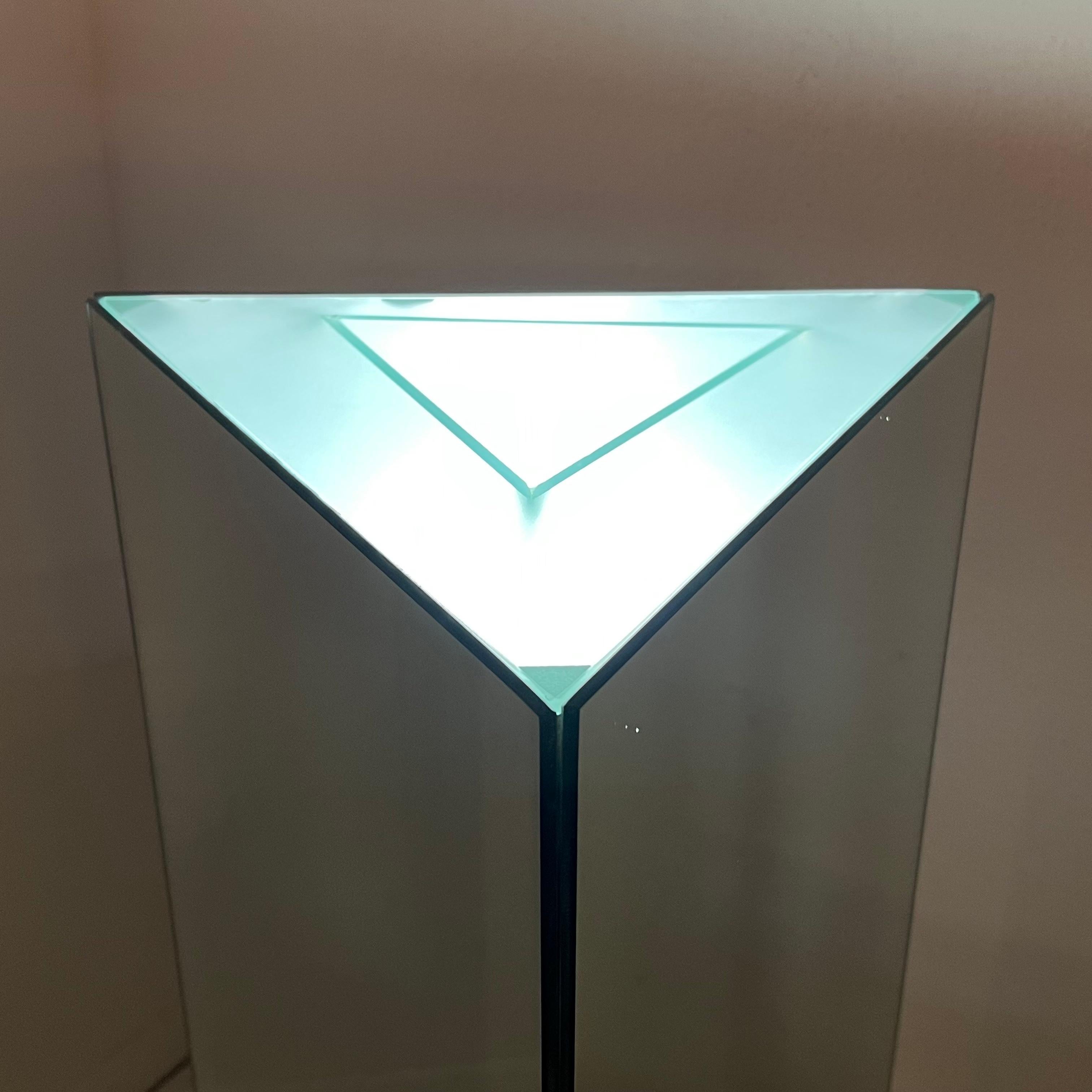 Lighted Triangular Mirrored Pedestal (3 Available) For Sale 11