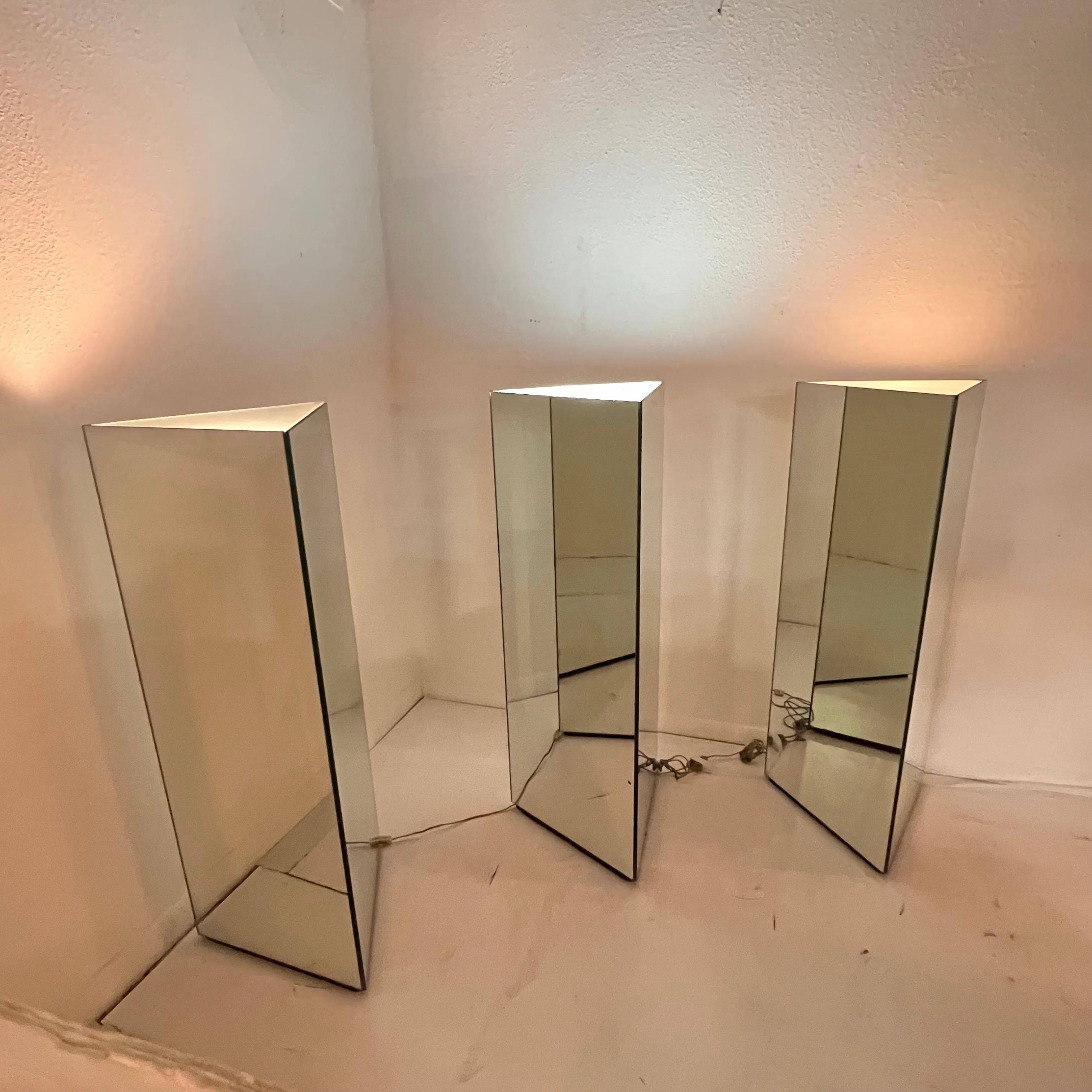Lighted Triangular Mirrored Pedestal (3 Available) For Sale 12