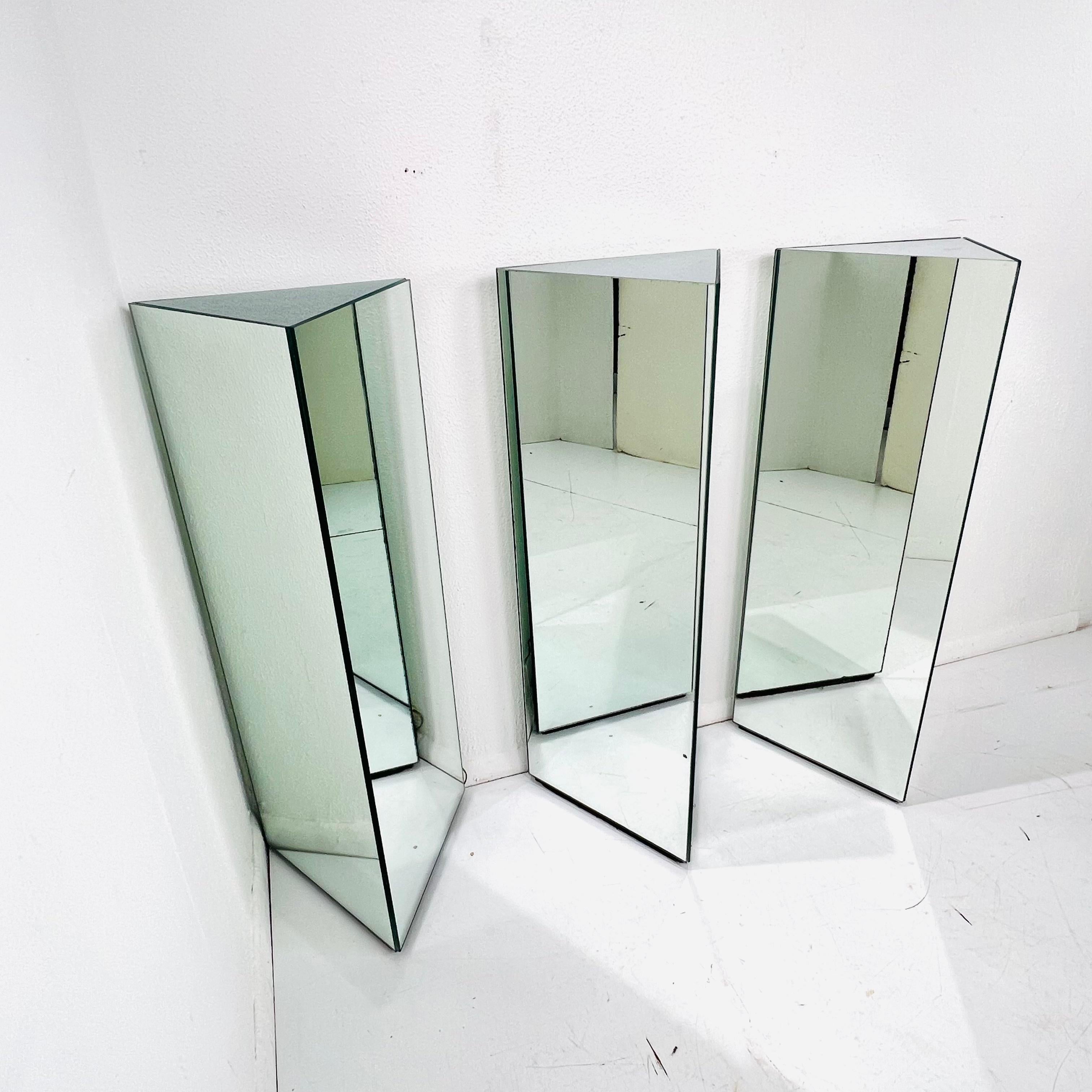 North American Lighted Triangular Mirrored Pedestal (3 Available) For Sale
