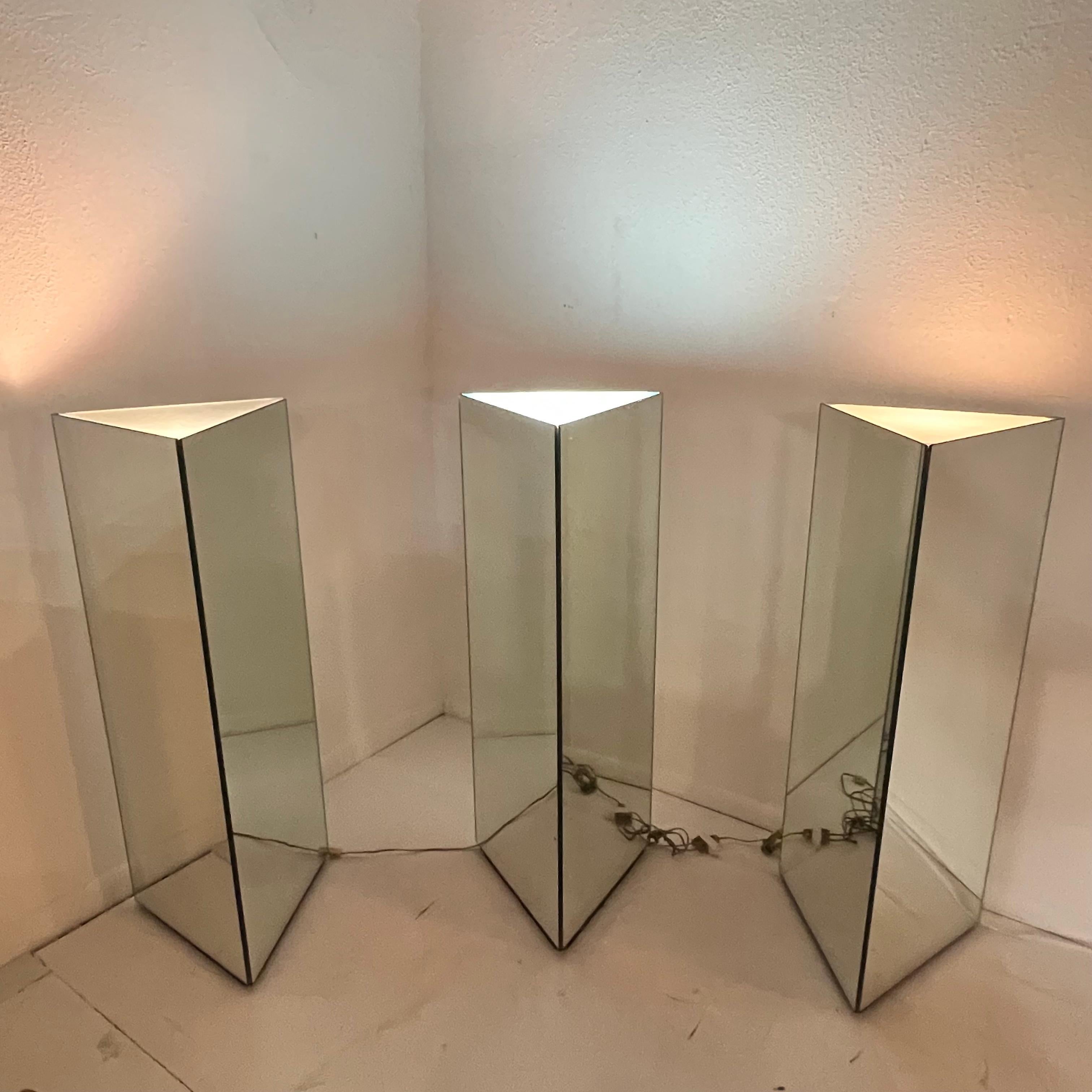 Lighted Triangular Mirrored Pedestal (3 Available) For Sale 1