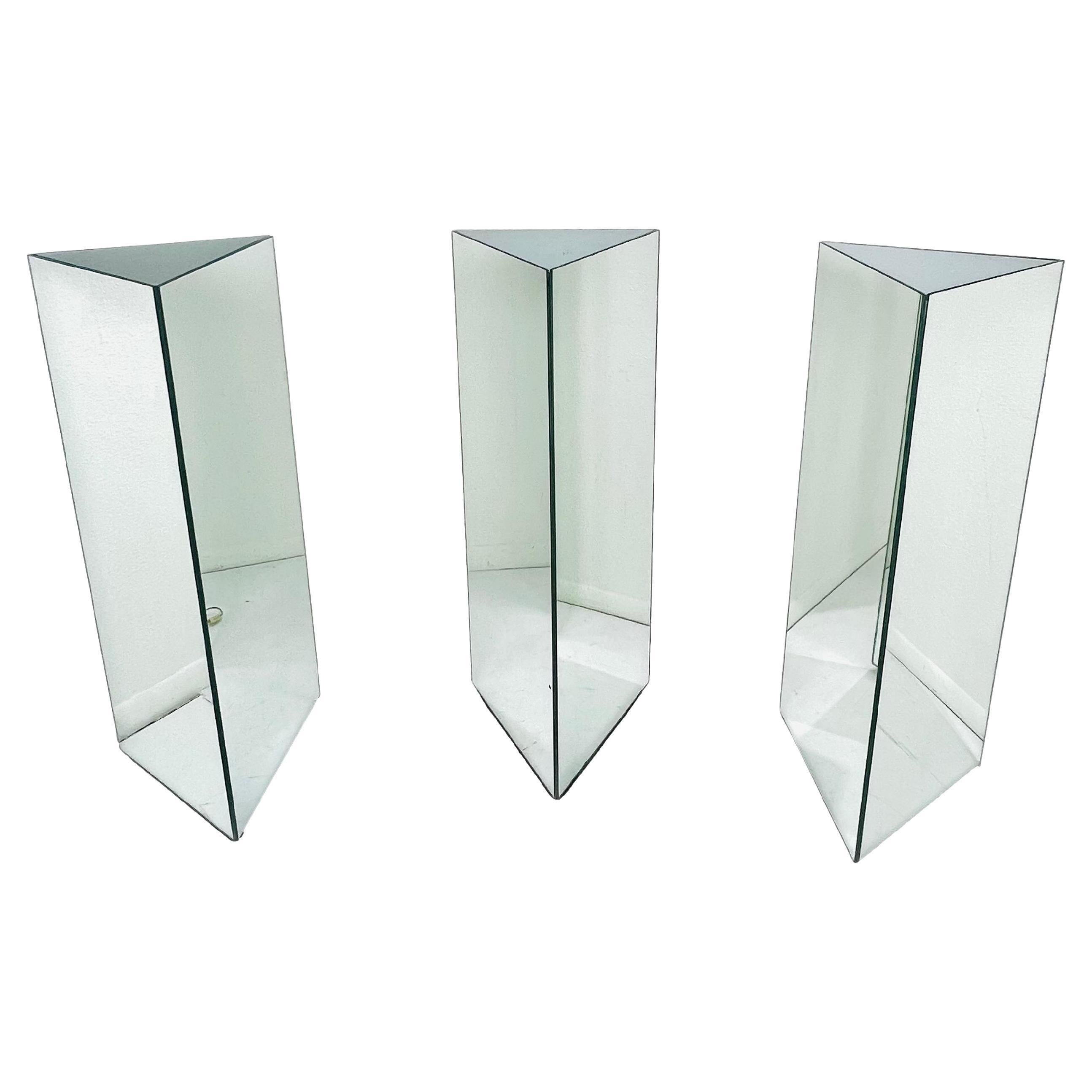 Lighted Triangular Mirrored Pedestal (3 Available) For Sale