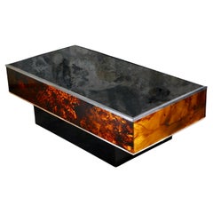 Retro Lighted up faux tortoise lucite coffee table, Italy, 1970s