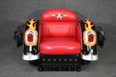 Lighted Vintage Motorcycle Club Chair with Eagle and Flames Yab Design