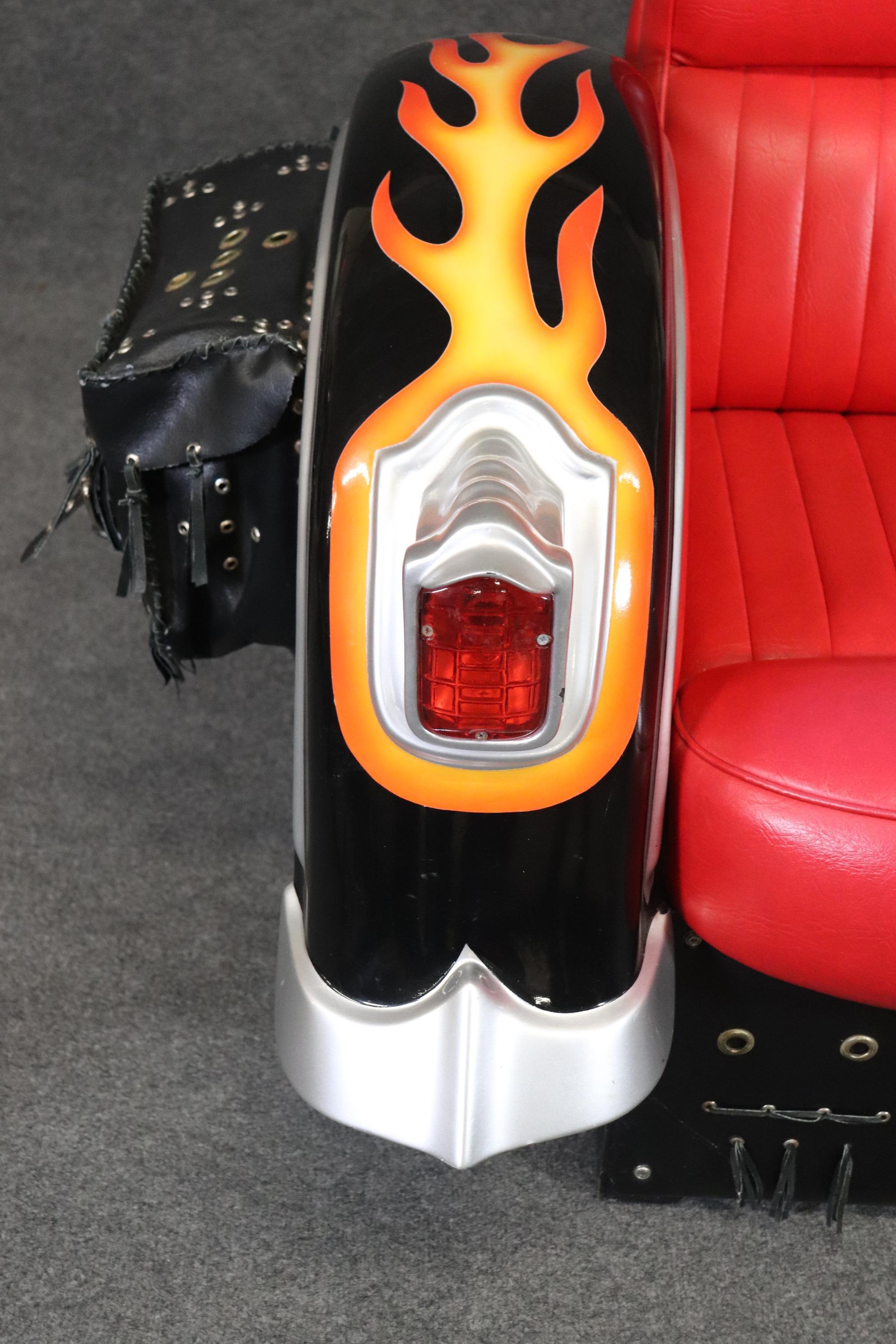 Lighted Vintage Motorcycle Club Chair with Eagle and Flames Yab Design In Good Condition In Swedesboro, NJ